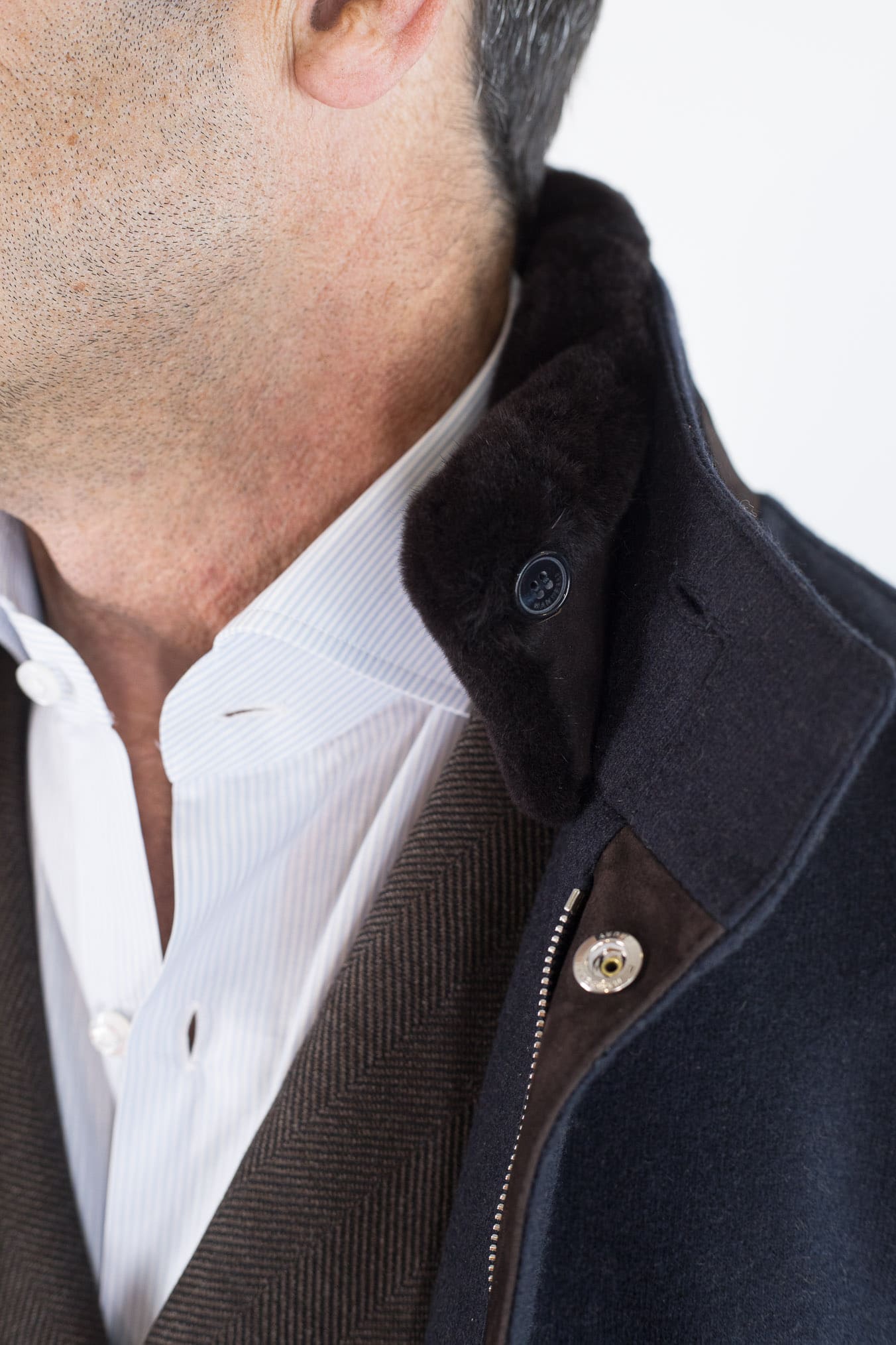 MANDELLI Giaccone Cashmere Blu Collo Visone Removibile