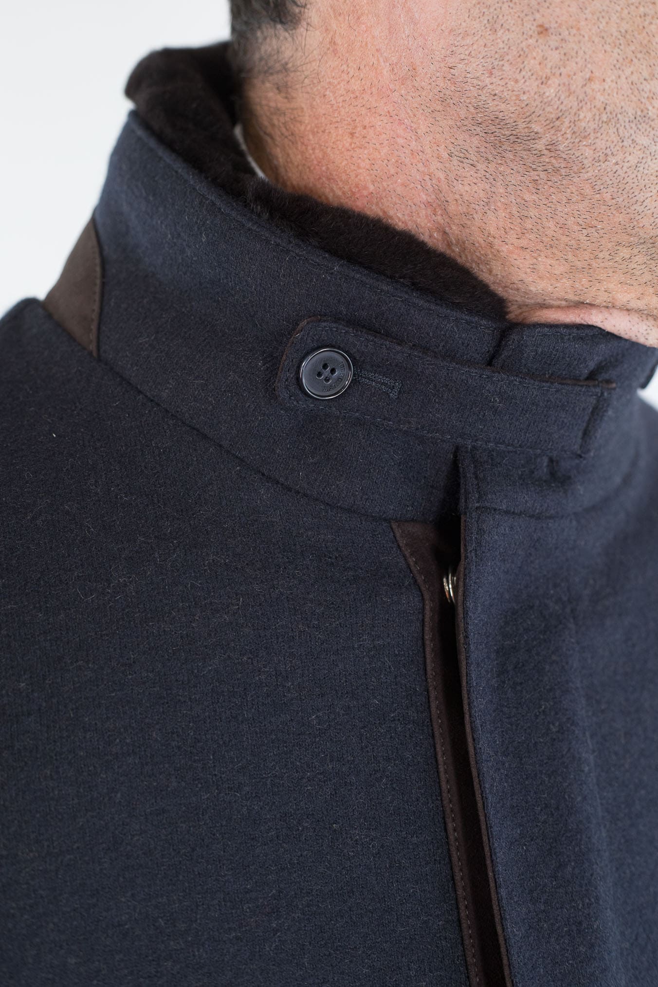 MANDELLI Giaccone Cashmere Blu Collo Visone Removibile