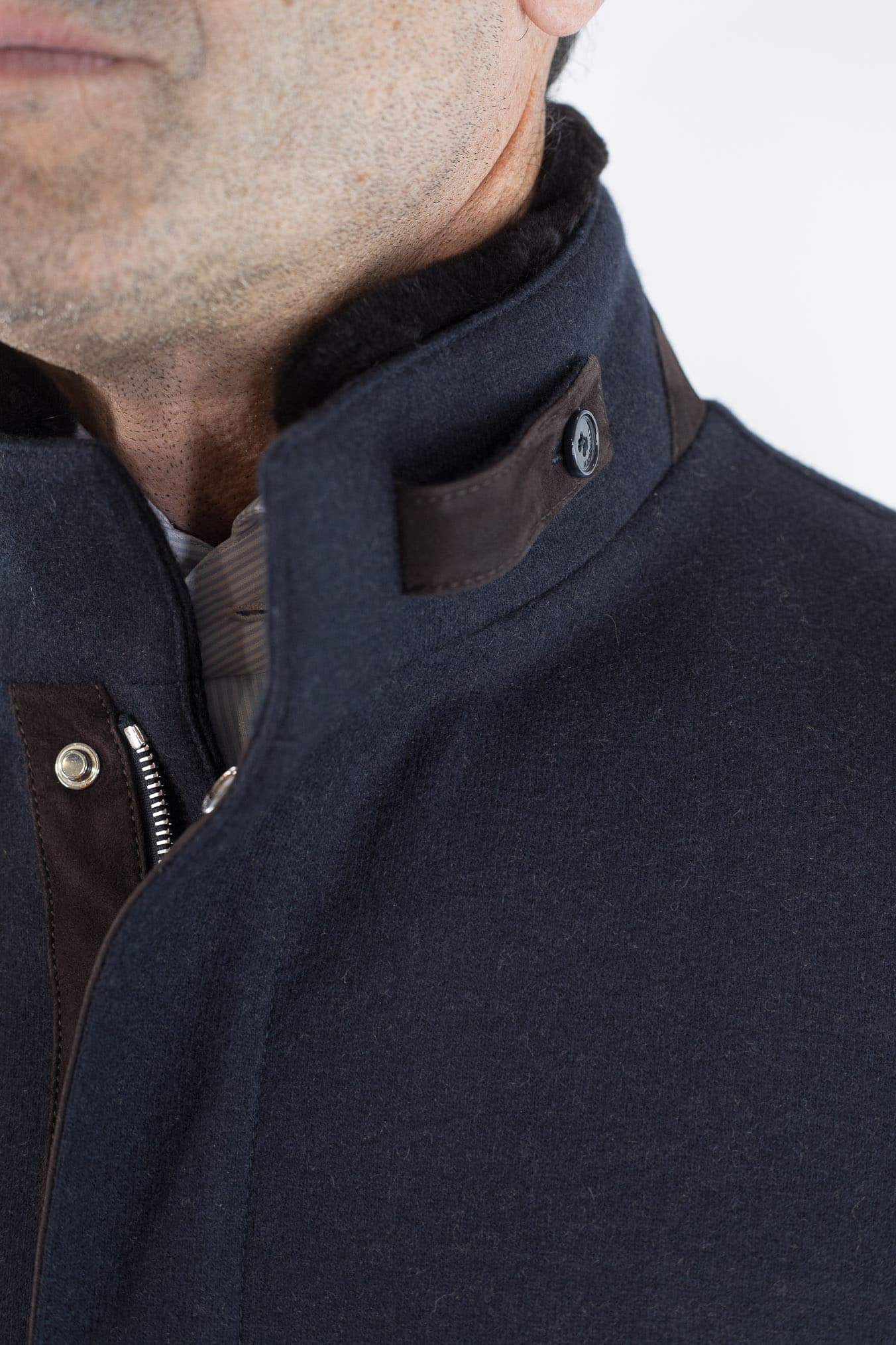 MANDELLI Giaccone Cashmere Blu Collo Visone Removibile