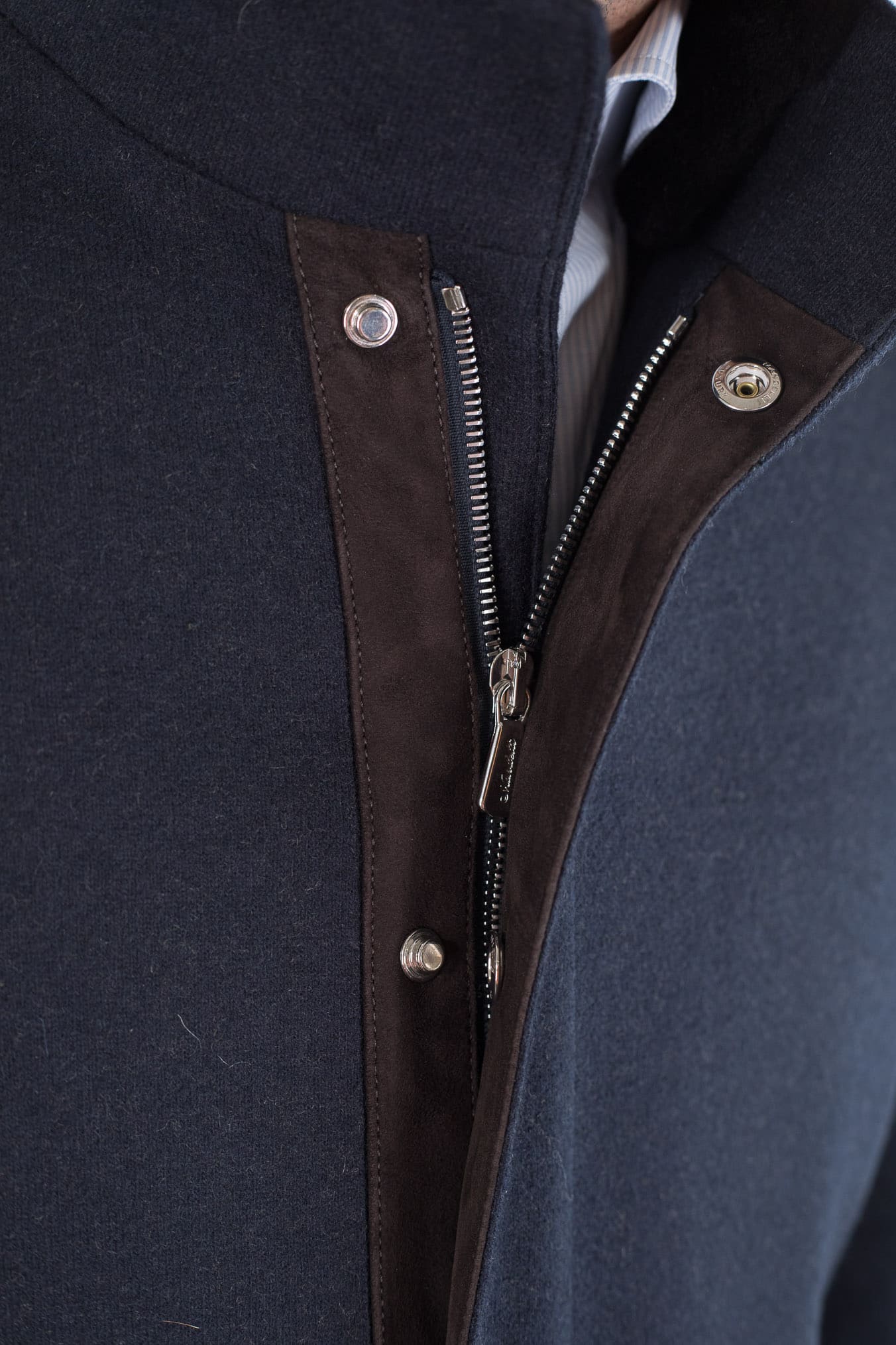 MANDELLI Giaccone Cashmere Blu Collo Visone Removibile