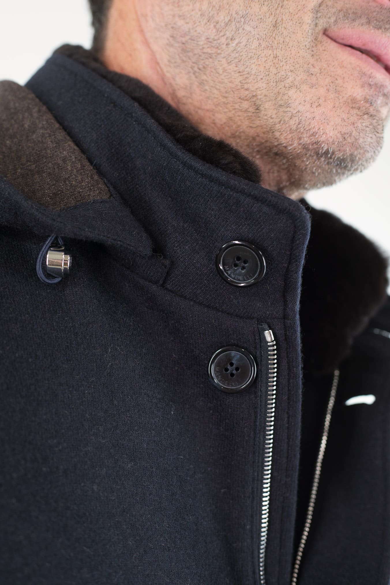 MANDELLI Cappotto Jersey Cashmere Visone Cappuccio Blu