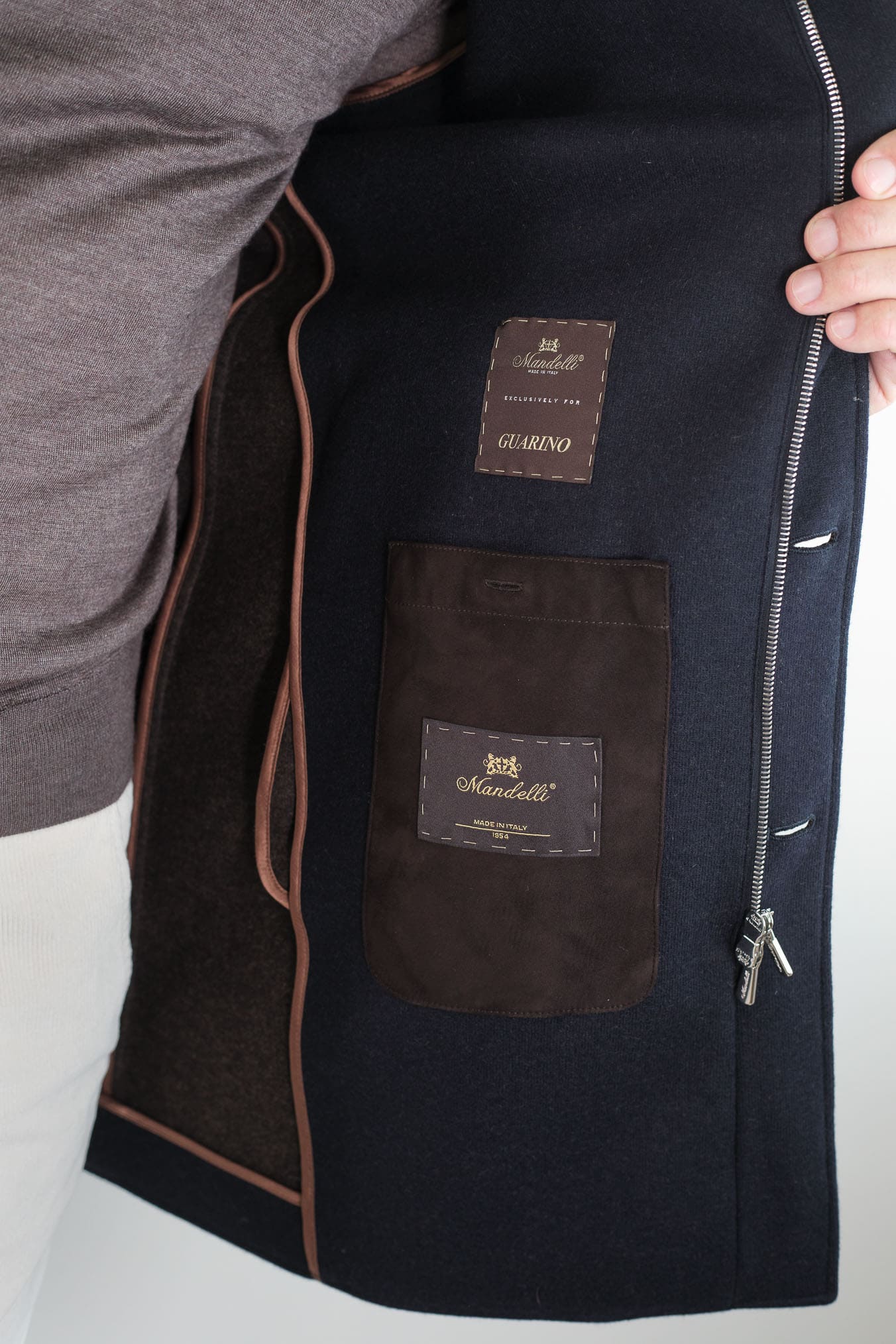 MANDELLI Cappotto Jersey Cashmere Visone Cappuccio Blu