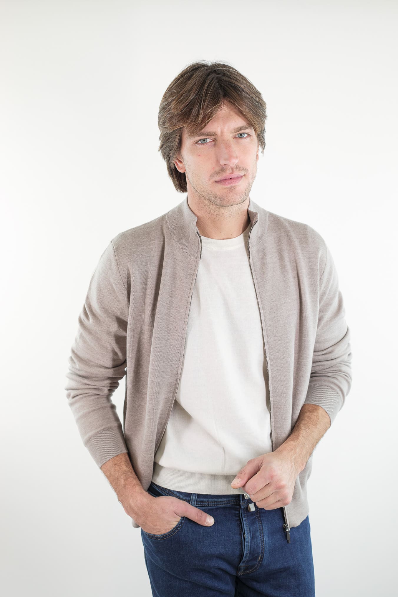 OTTAVIANI Maglia Full Zip Merinos Extrafine Beige