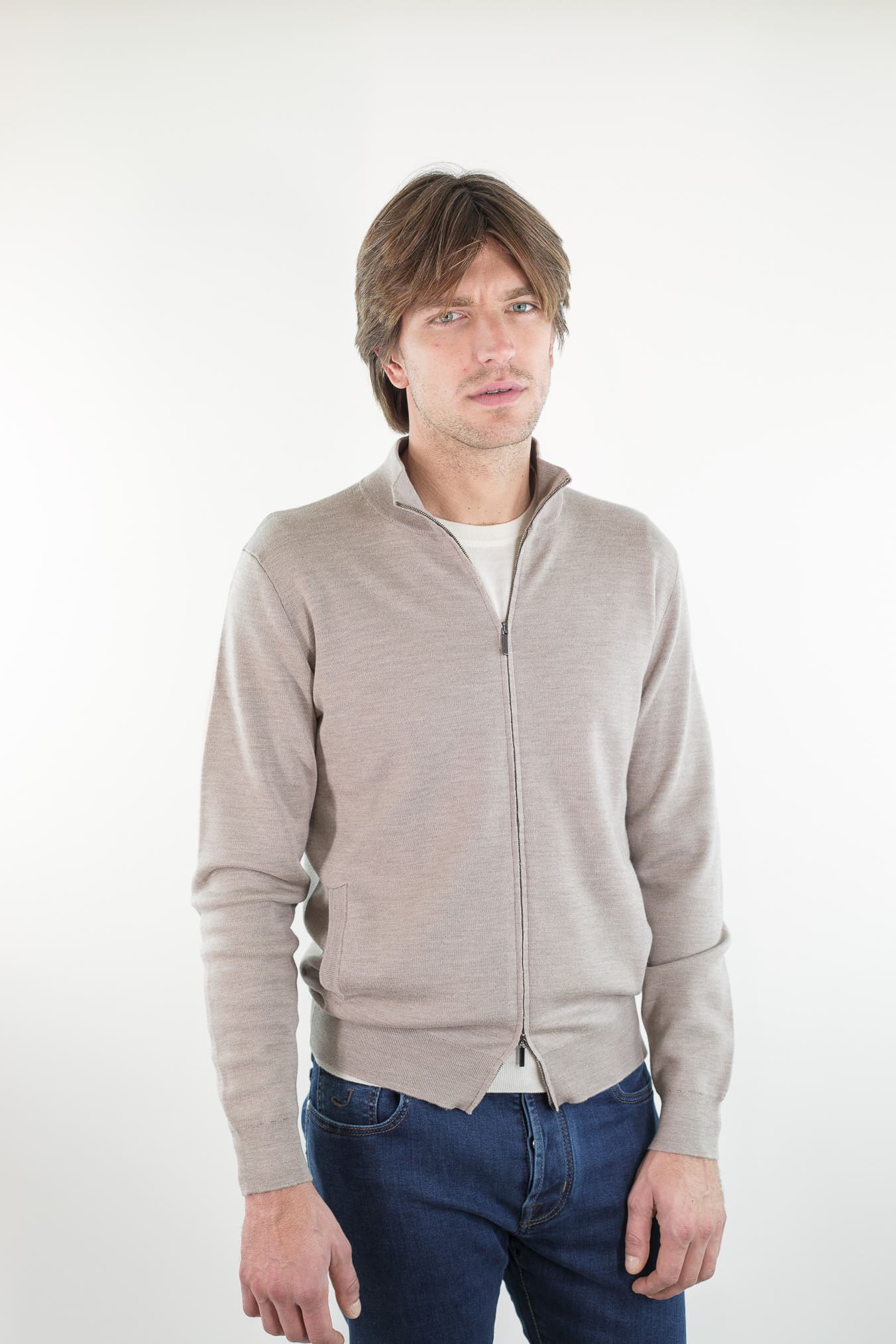 OTTAVIANI Maglia Full Zip Merinos Extrafine Beige