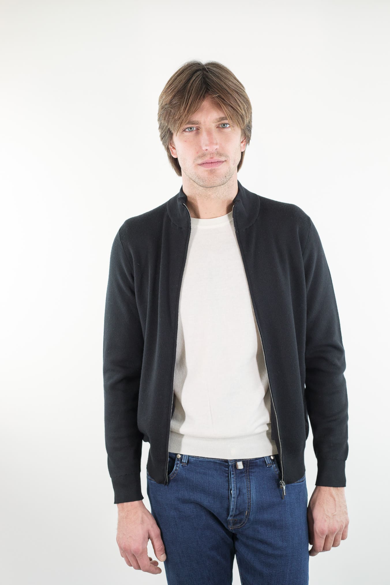 OTTAVIANI Maglia Full Zip Merinos Extrafine Nera