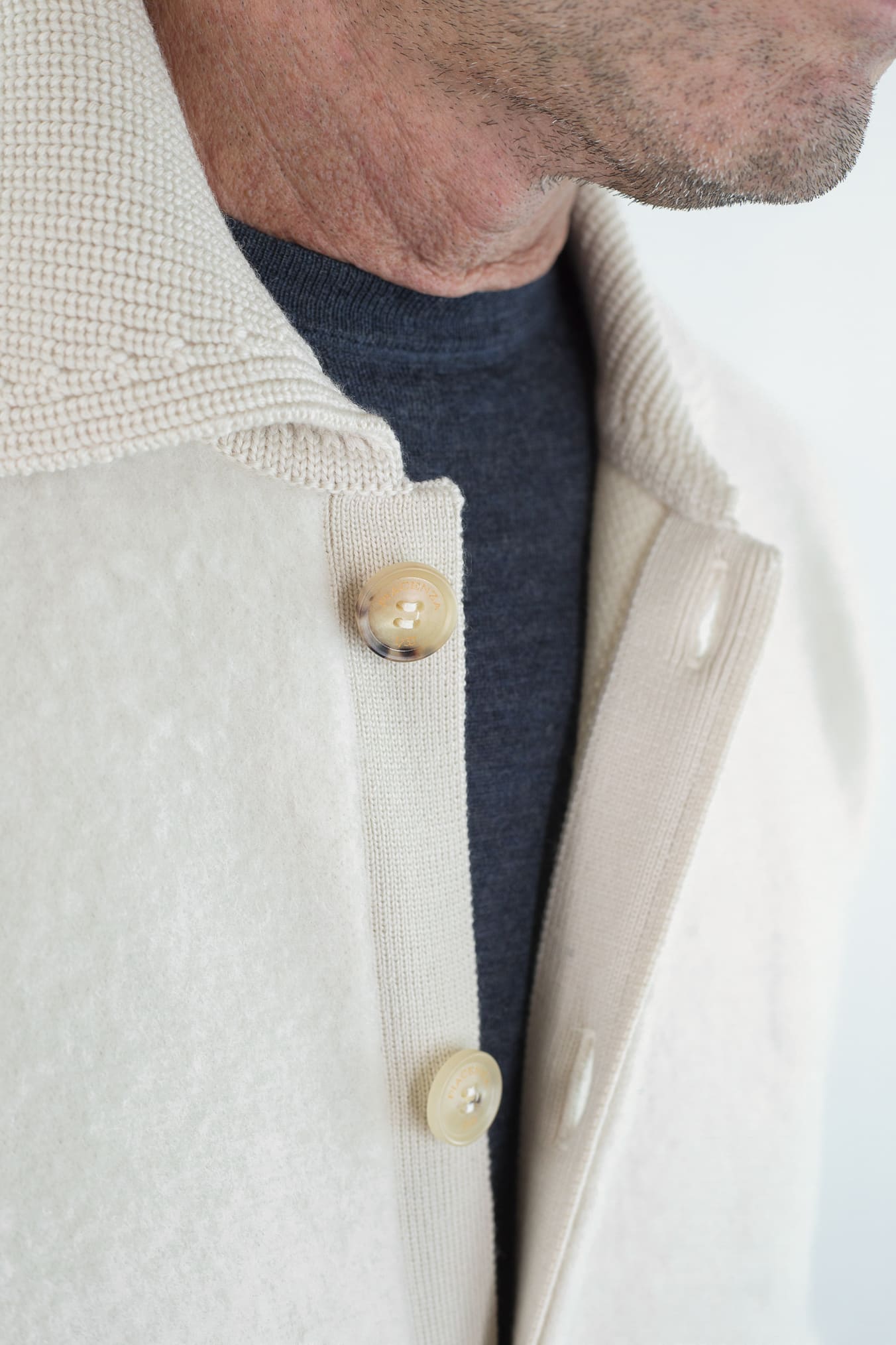 PIACENZA CASHMERE Cardigan Lana Grattata Bianco Panna