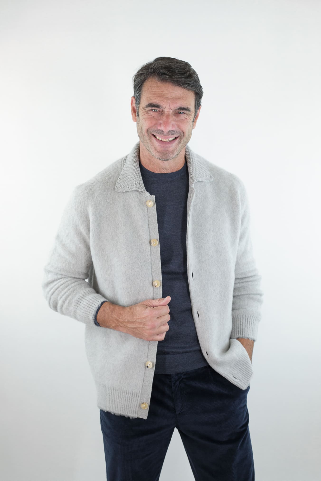 PIACENZA CASHMERE Cardigan Lana Grattata Gesso
