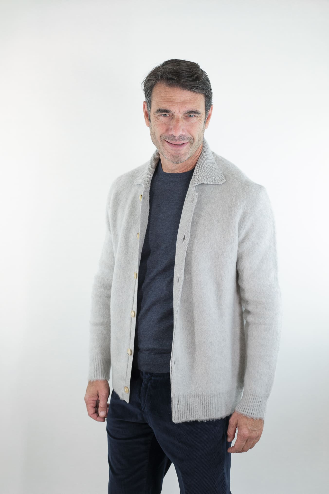 PIACENZA CASHMERE Cardigan Lana Grattata Gesso