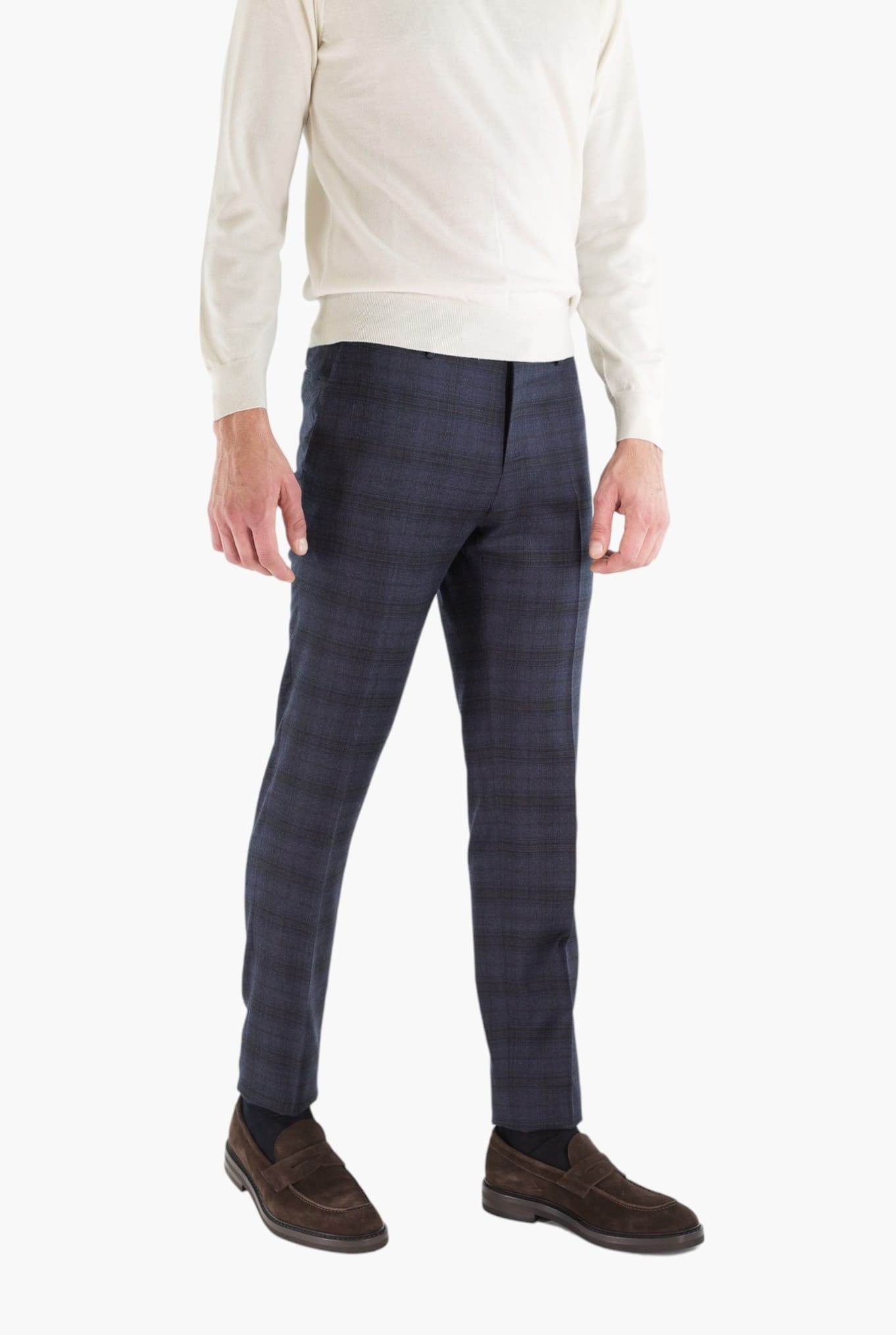 PT Pantaloni Flanella Lana Check Blu Marrone