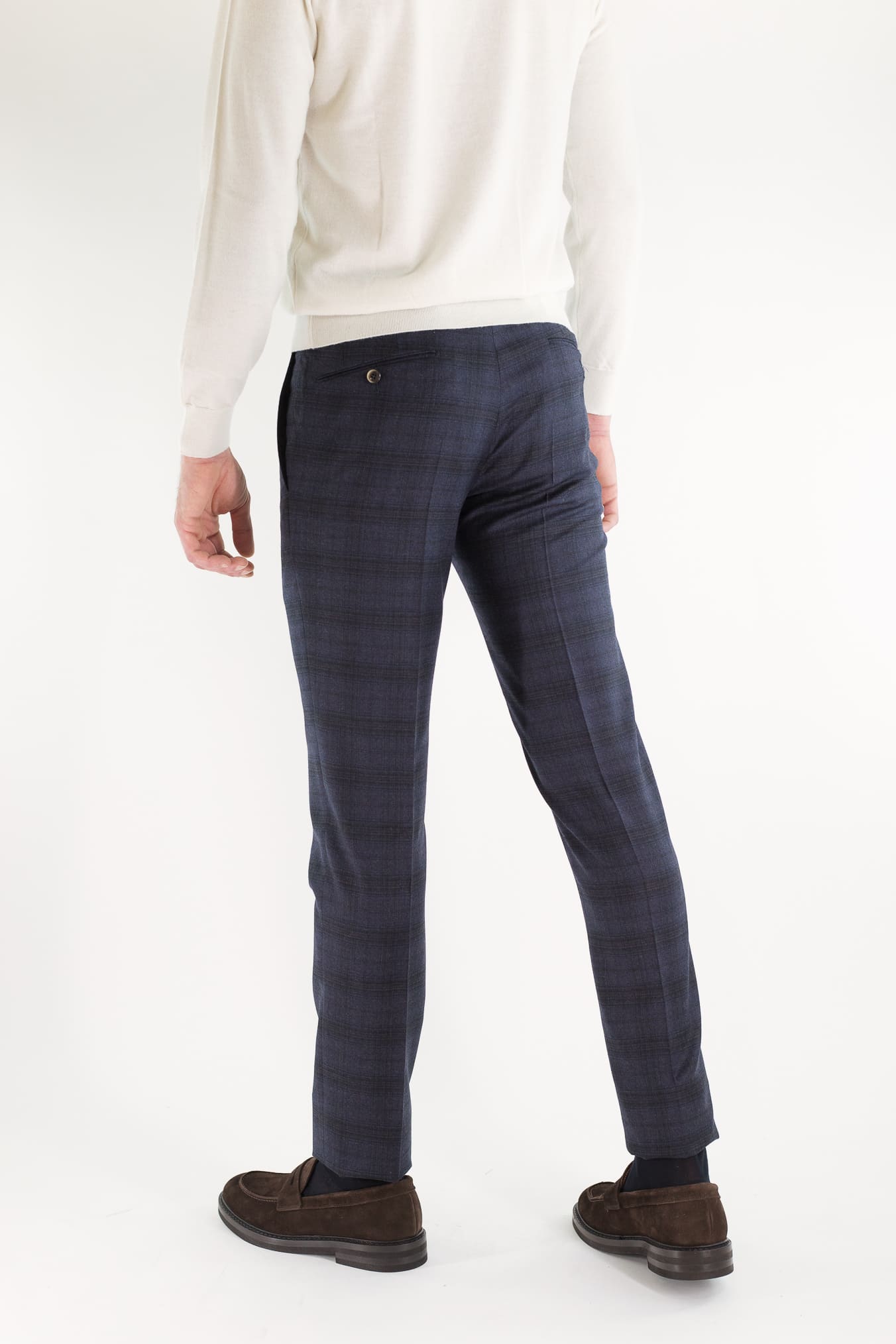 PT Pantaloni Flanella Lana Check Blu Marrone