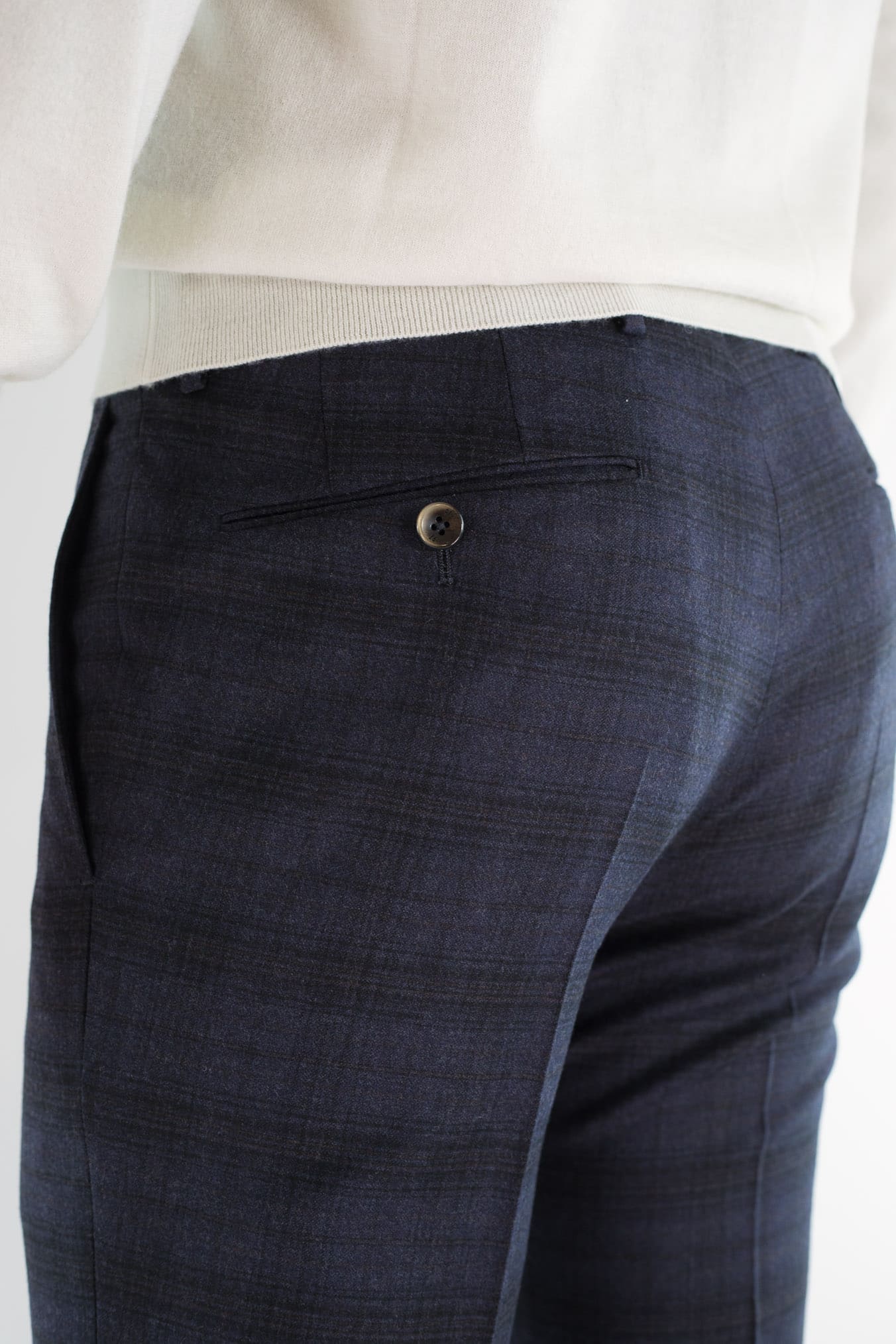 PT Pantaloni Flanella Lana Check Blu Marrone
