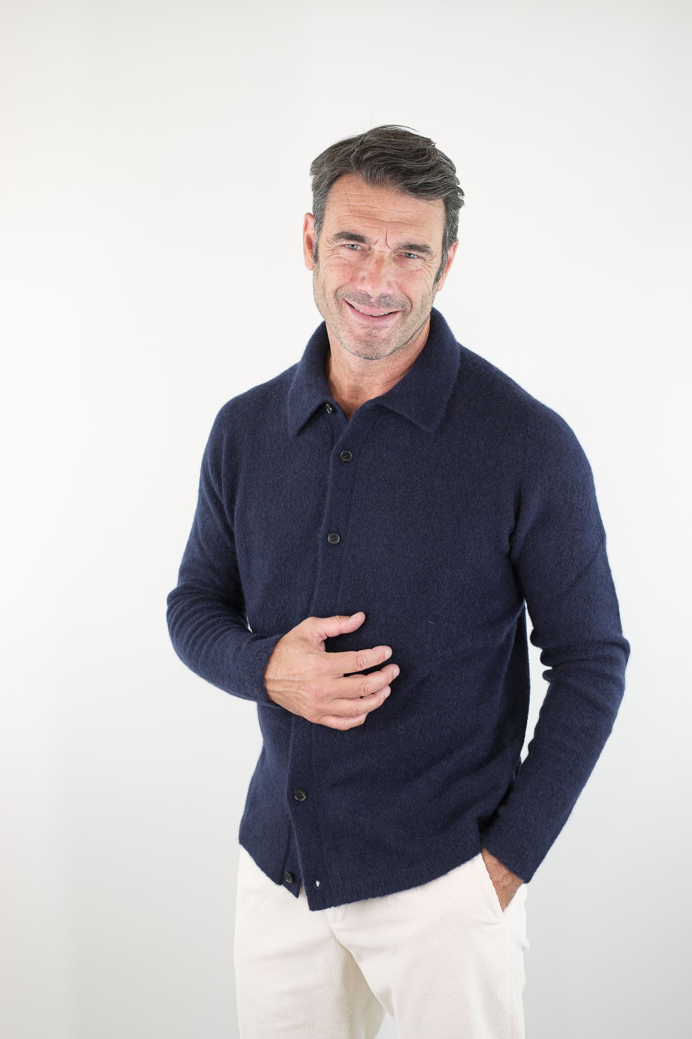 ROBERTO COLLINA Camicia Supersoft Cashmere e Seta Blu Navy