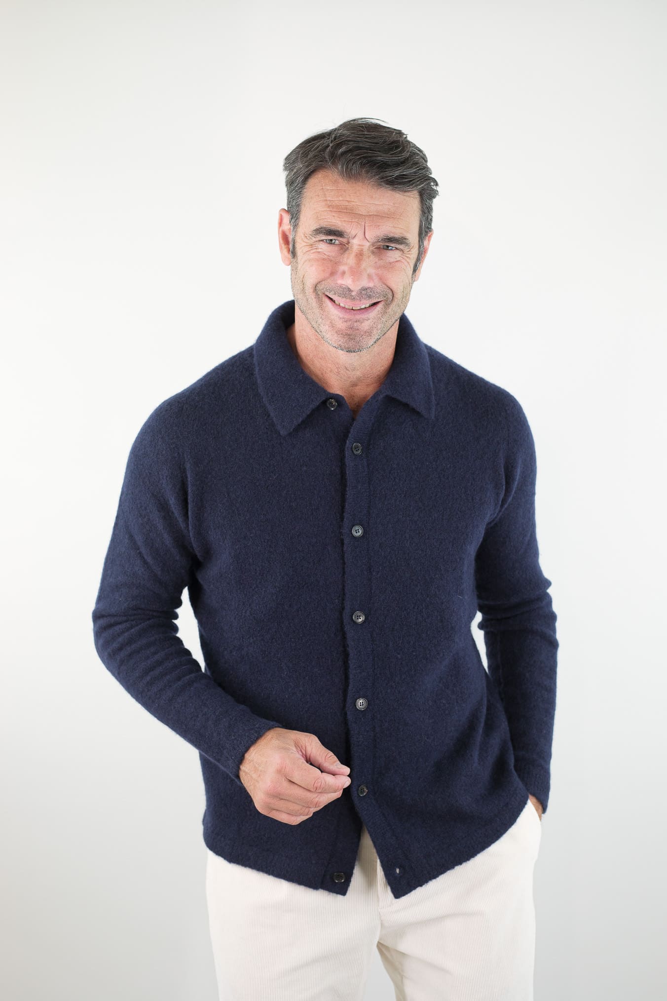 ROBERTO COLLINA Camicia Supersoft Cashmere e Seta Blu Navy