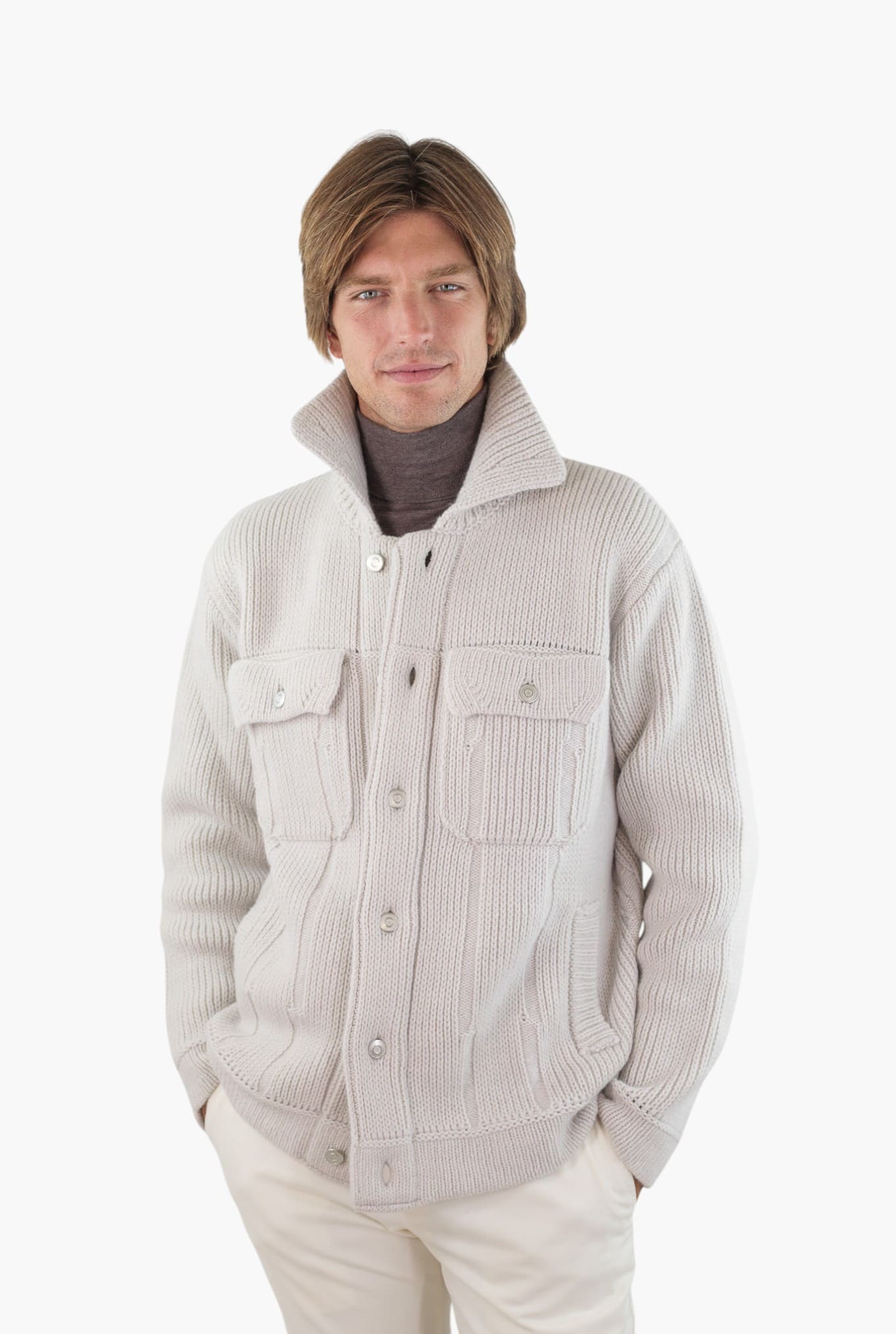 ROBERTO COLLINA Overshirt Lana Cashmere Gesso