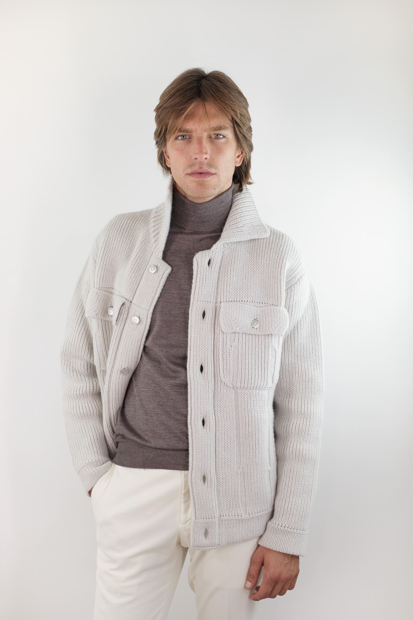 ROBERTO COLLINA Overshirt Lana Cashmere Gesso