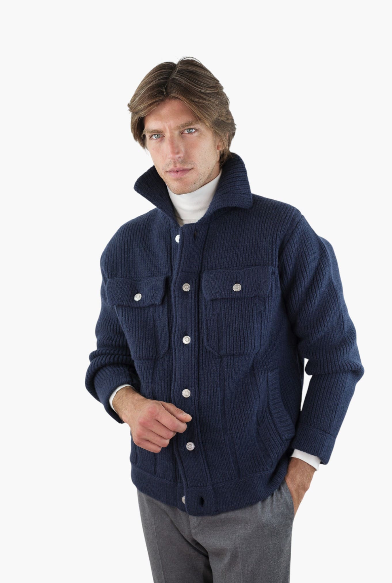 ROBERTO COLLINA Overshirt Lana Cashmere Blu