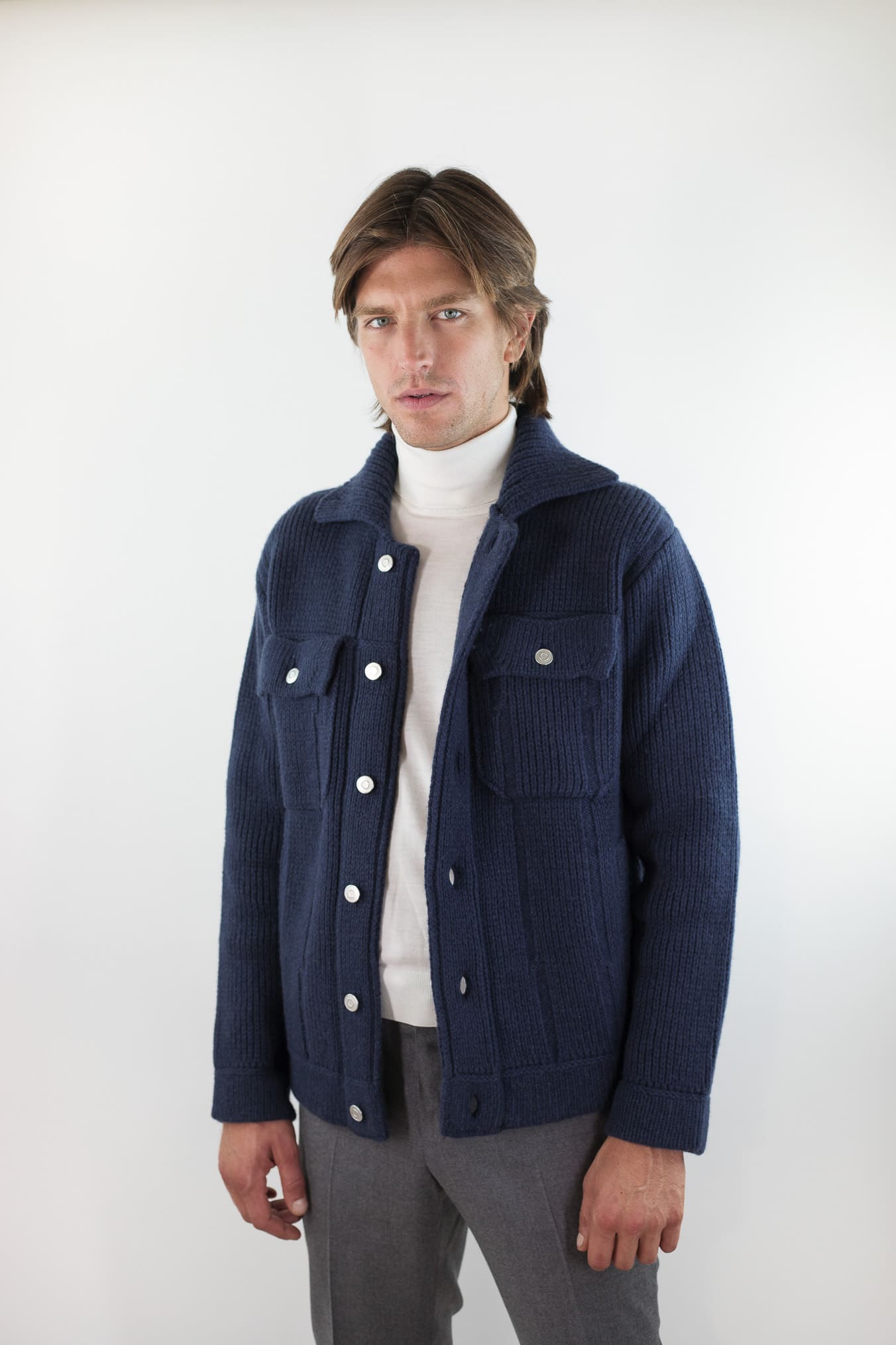 ROBERTO COLLINA Overshirt Lana Cashmere Blu