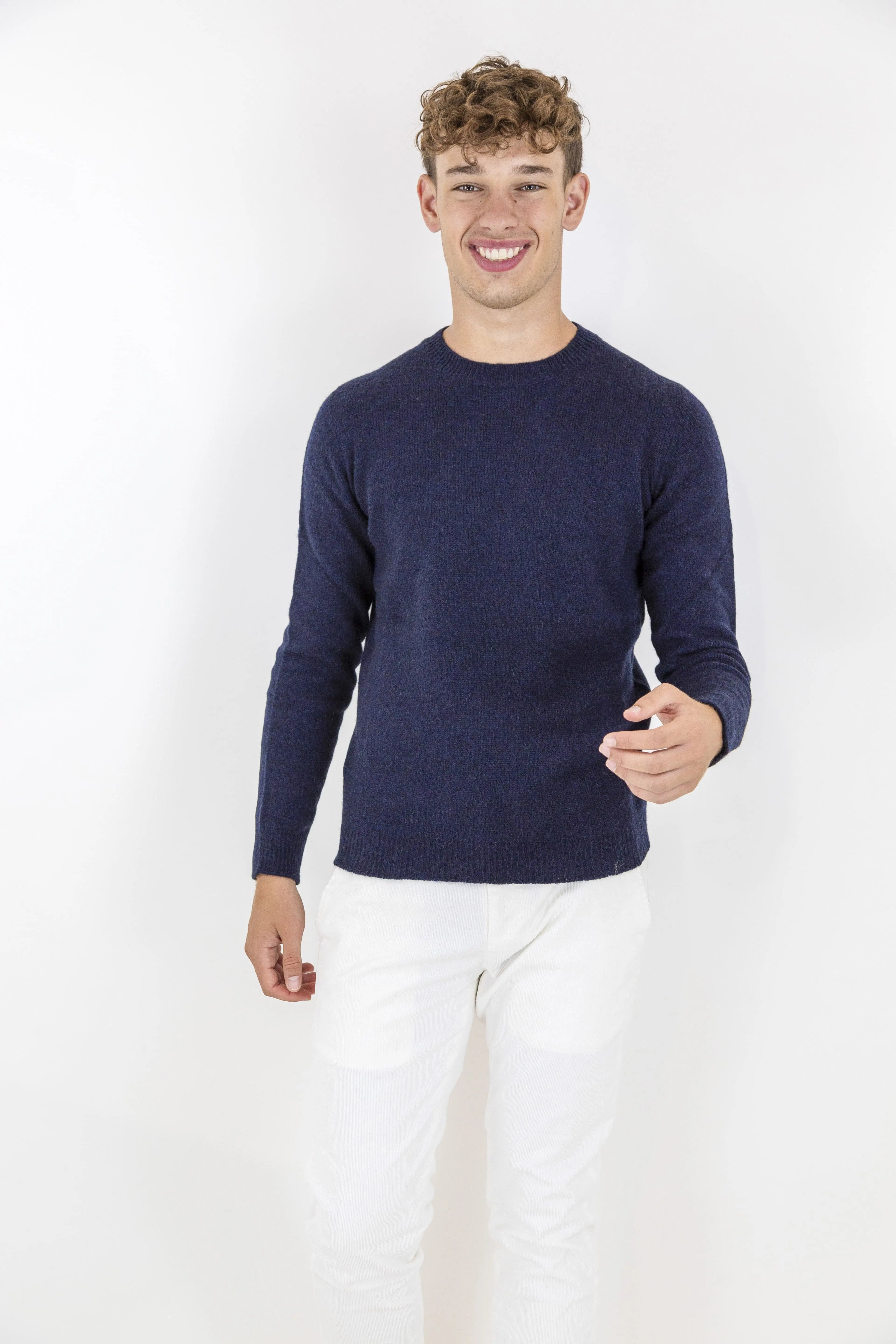 ROBERTO COLLINA Girocollo Merino Baby Camel Blu Navy