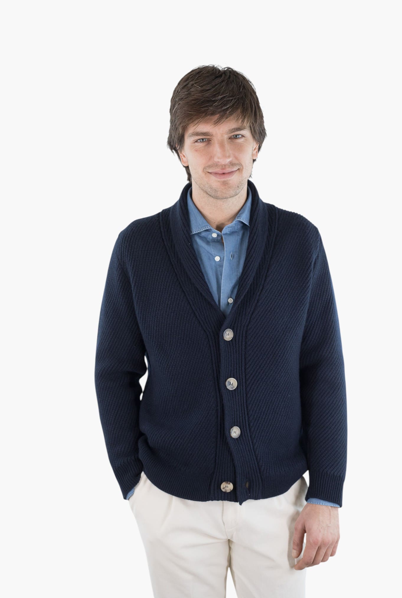 SVEVO PARMA Cardigan Sciallato Cashmere Blu Navy