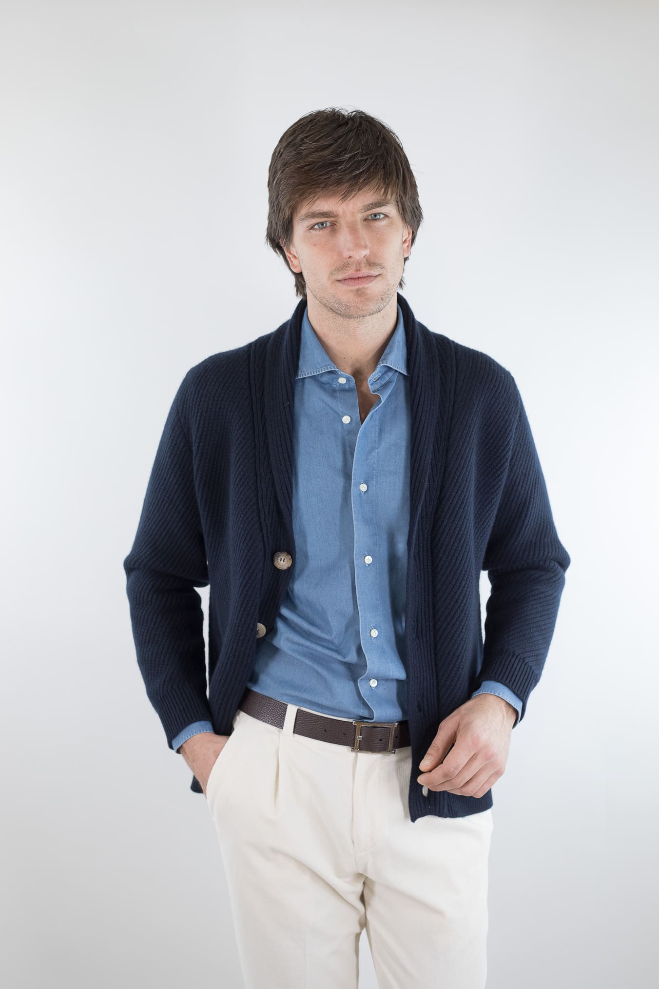 SVEVO PARMA Cardigan Sciallato Cashmere Blu Navy