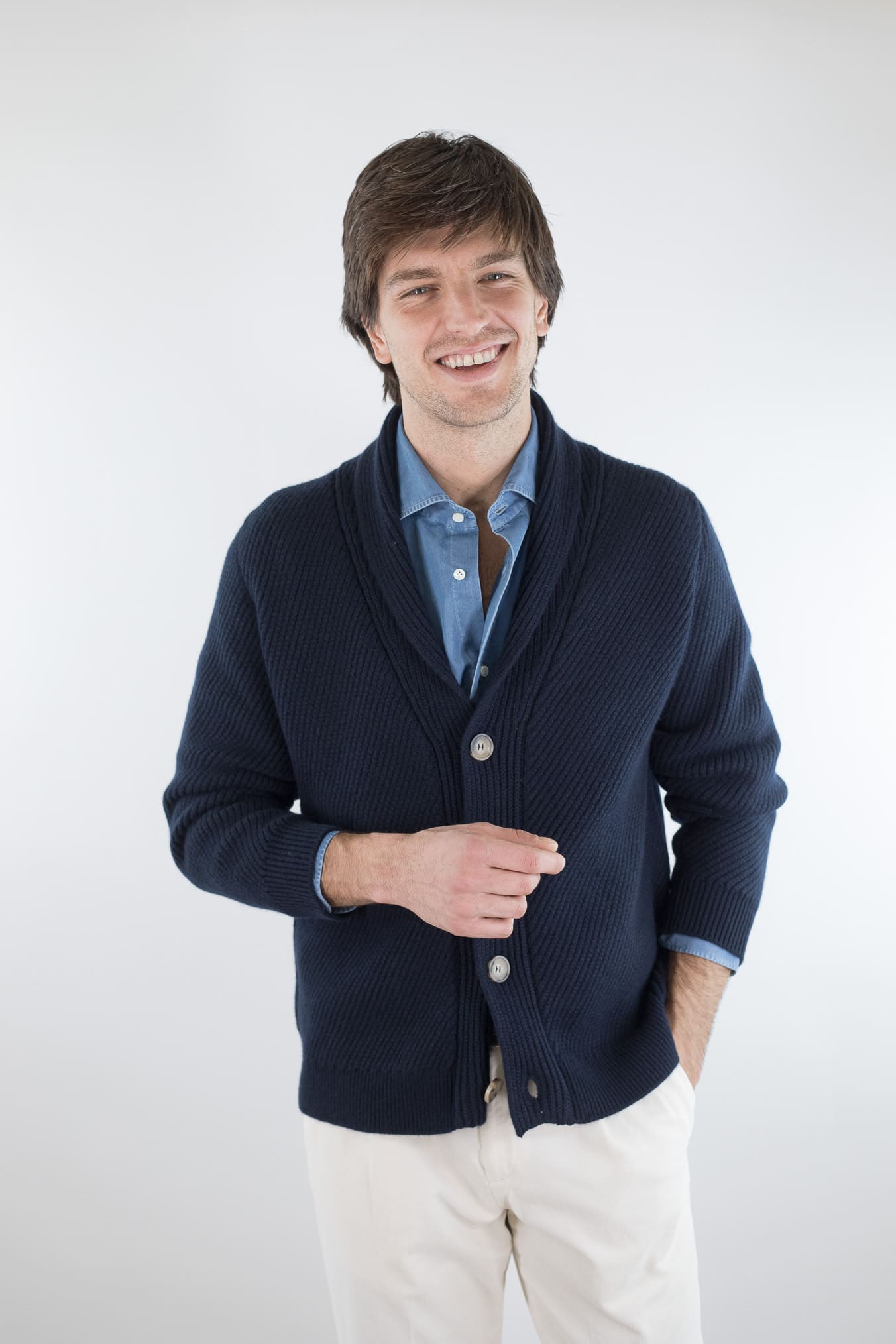 SVEVO PARMA Cardigan Sciallato Cashmere Blu Navy