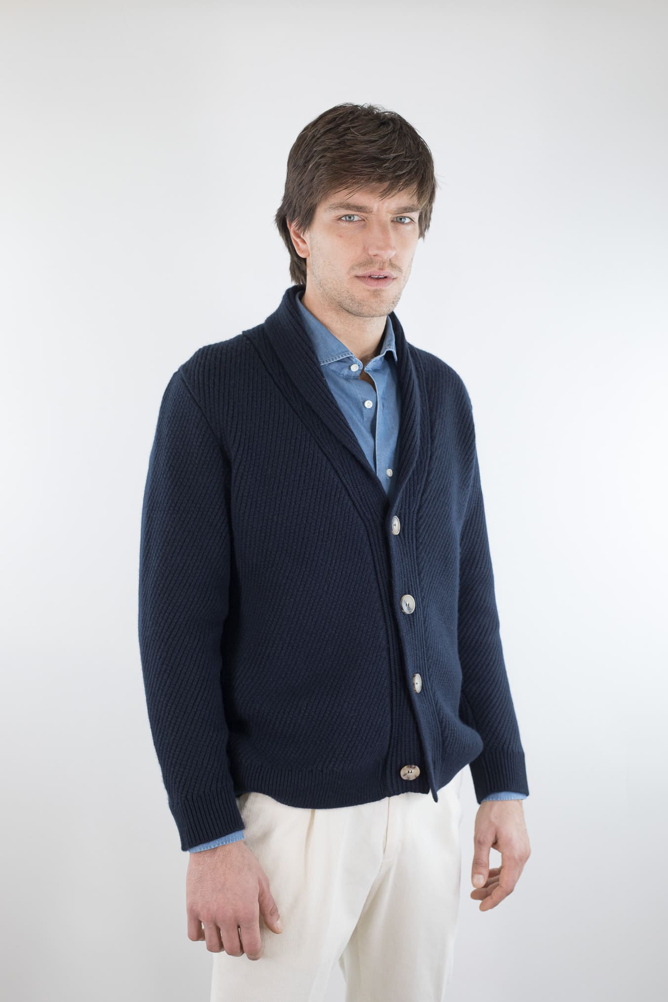 SVEVO PARMA Cardigan Sciallato Cashmere Blu Navy