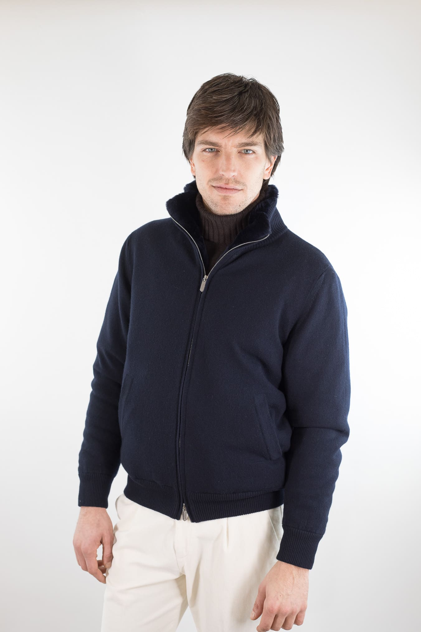 SVEVO PARMA Bomber Maglia Cashmere Castorino Blu
