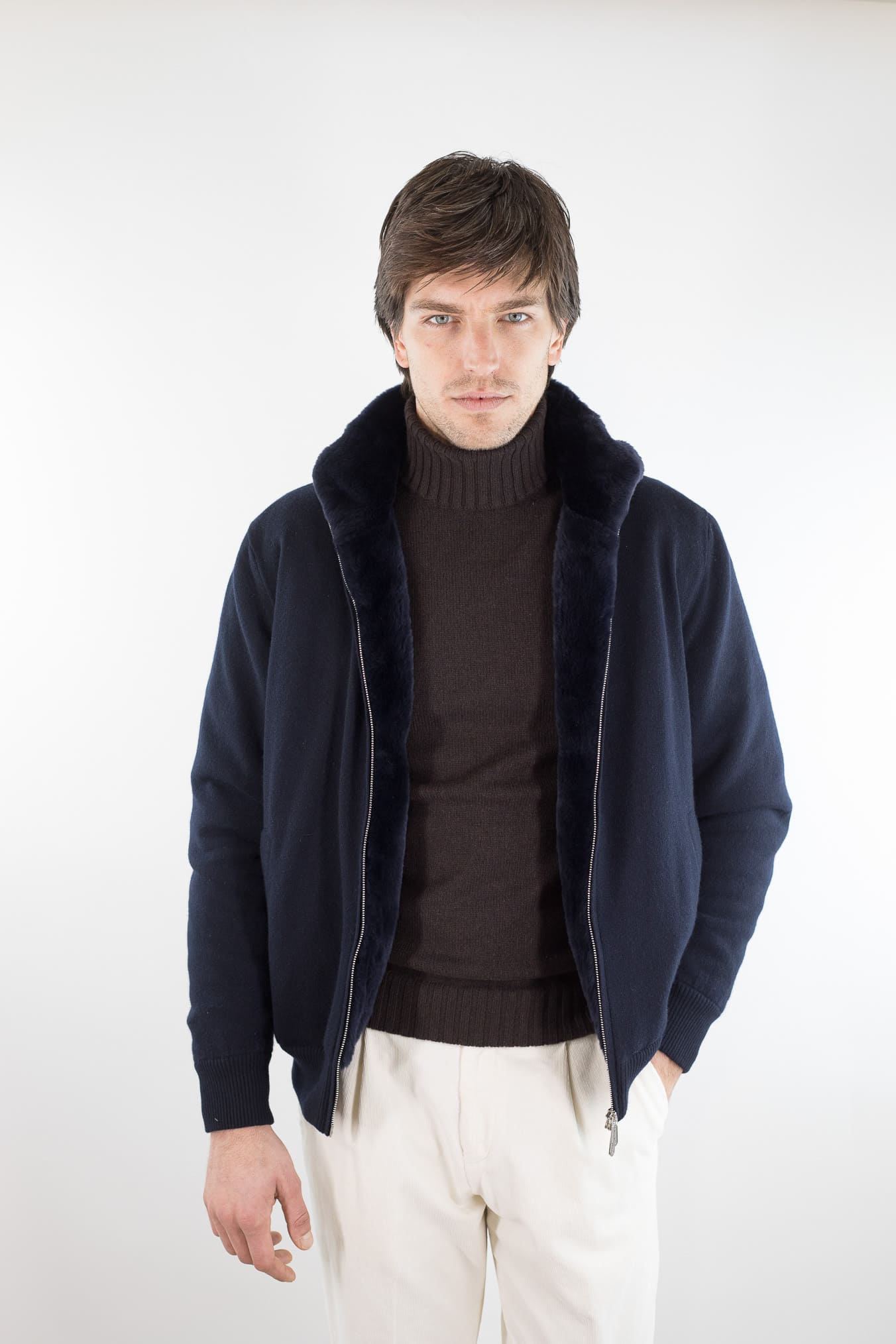 SVEVO PARMA Bomber Maglia Cashmere Castorino Blu