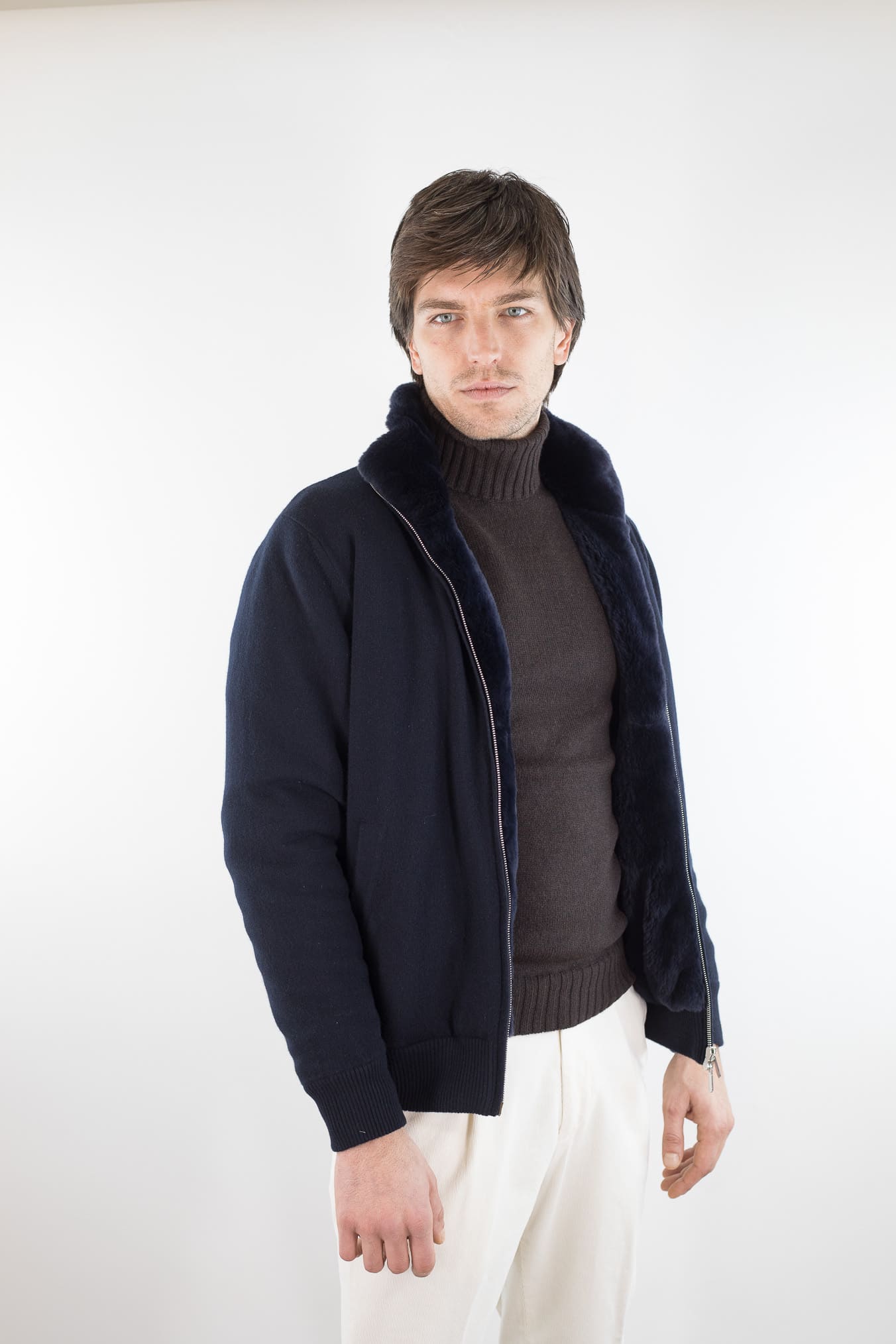 SVEVO PARMA Bomber Maglia Cashmere Castorino Blu