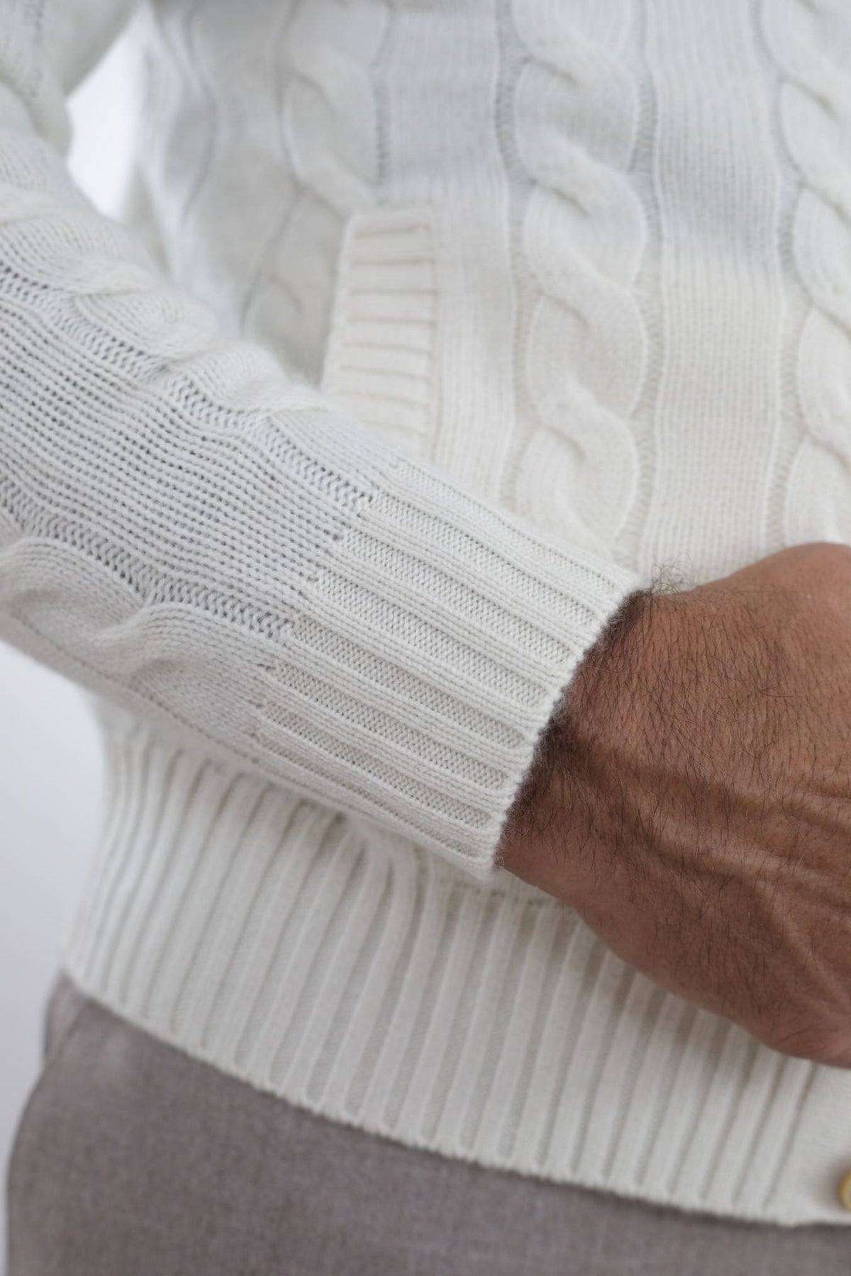 BRAMANI Cardigan a Trecce Cashmere Bianco