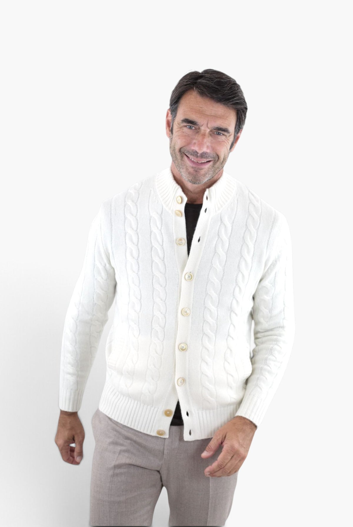 Cardigan a Trecce Cashmere Bianco BRAMANI