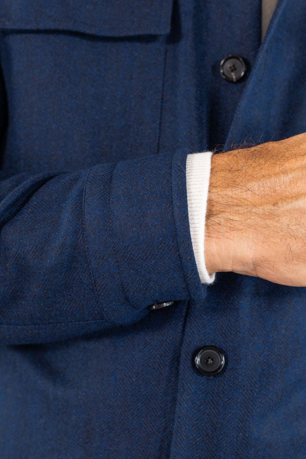 CESARE ATTOLINI Overshirt Spigata Tessuto Drapperia Lana Blu