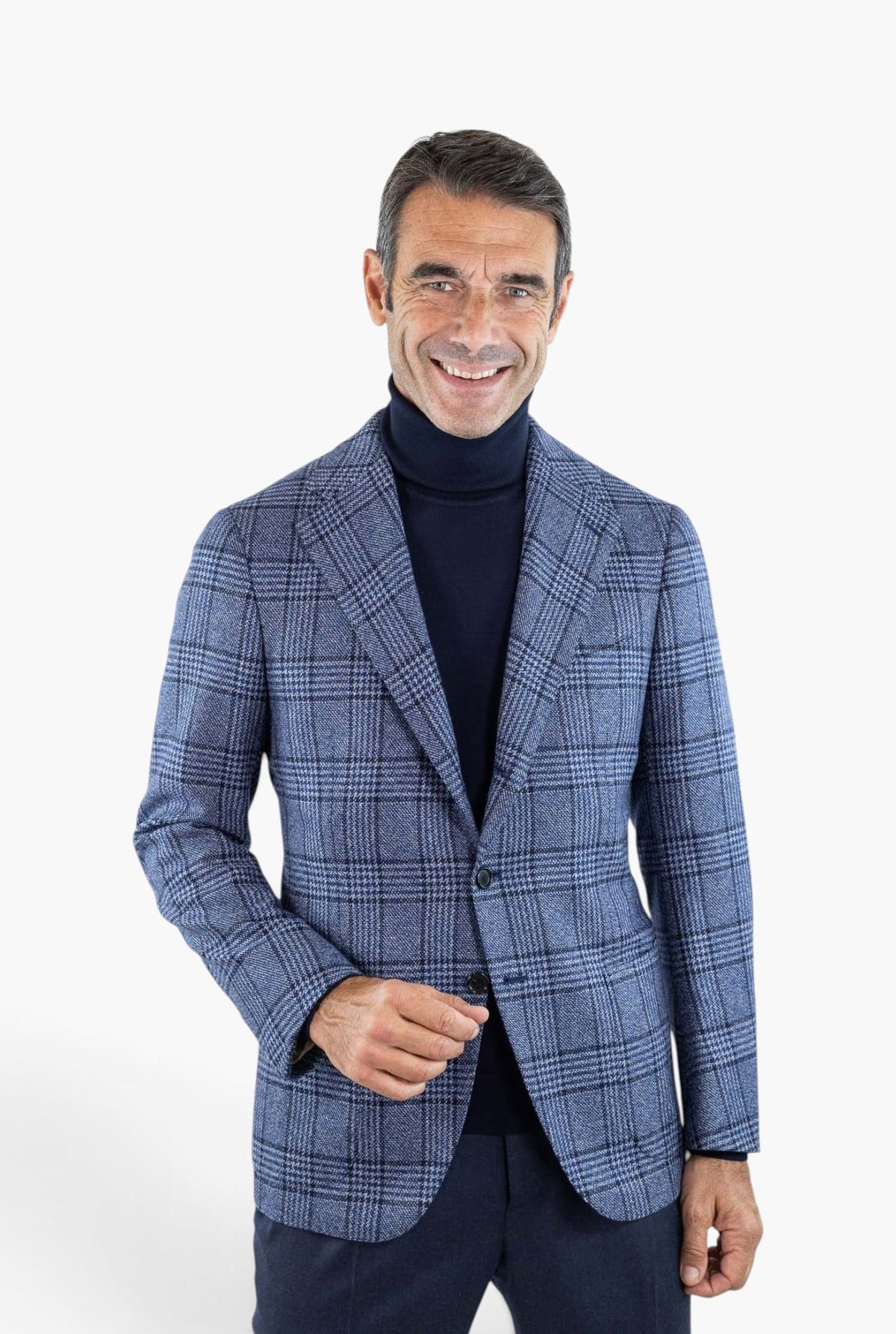 CESARE ATTOLINI Giacca Principe di Galles Cashmere Blu