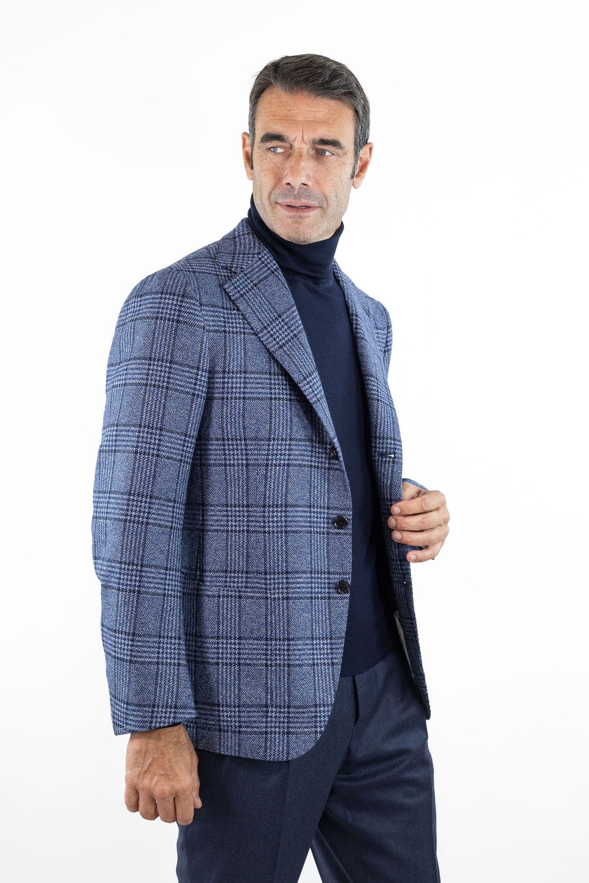 CESARE ATTOLINI Giacca Principe di Galles Cashmere Blu