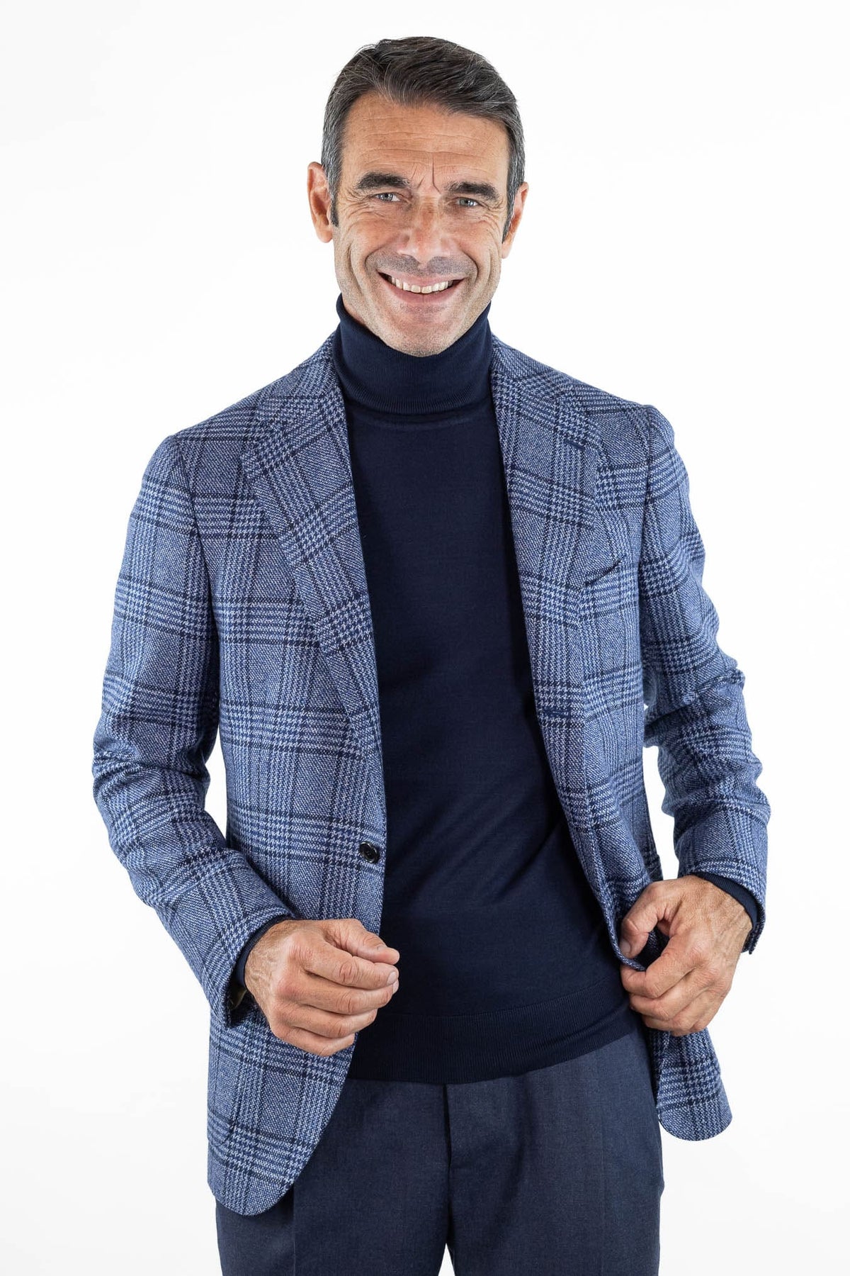 CESARE ATTOLINI Giacca Principe di Galles Cashmere Blu
