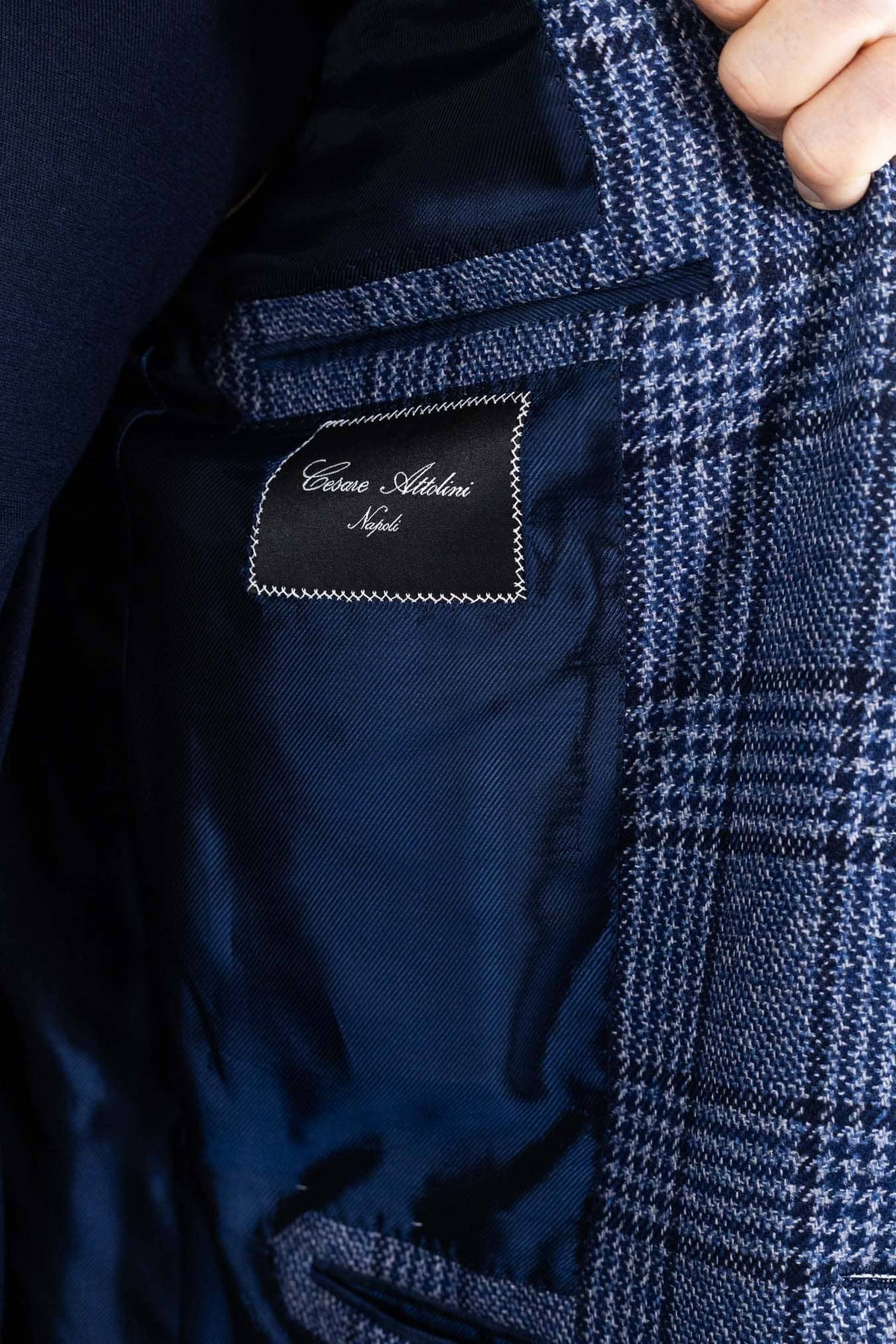 CESARE ATTOLINI Giacca Principe di Galles Cashmere Blu