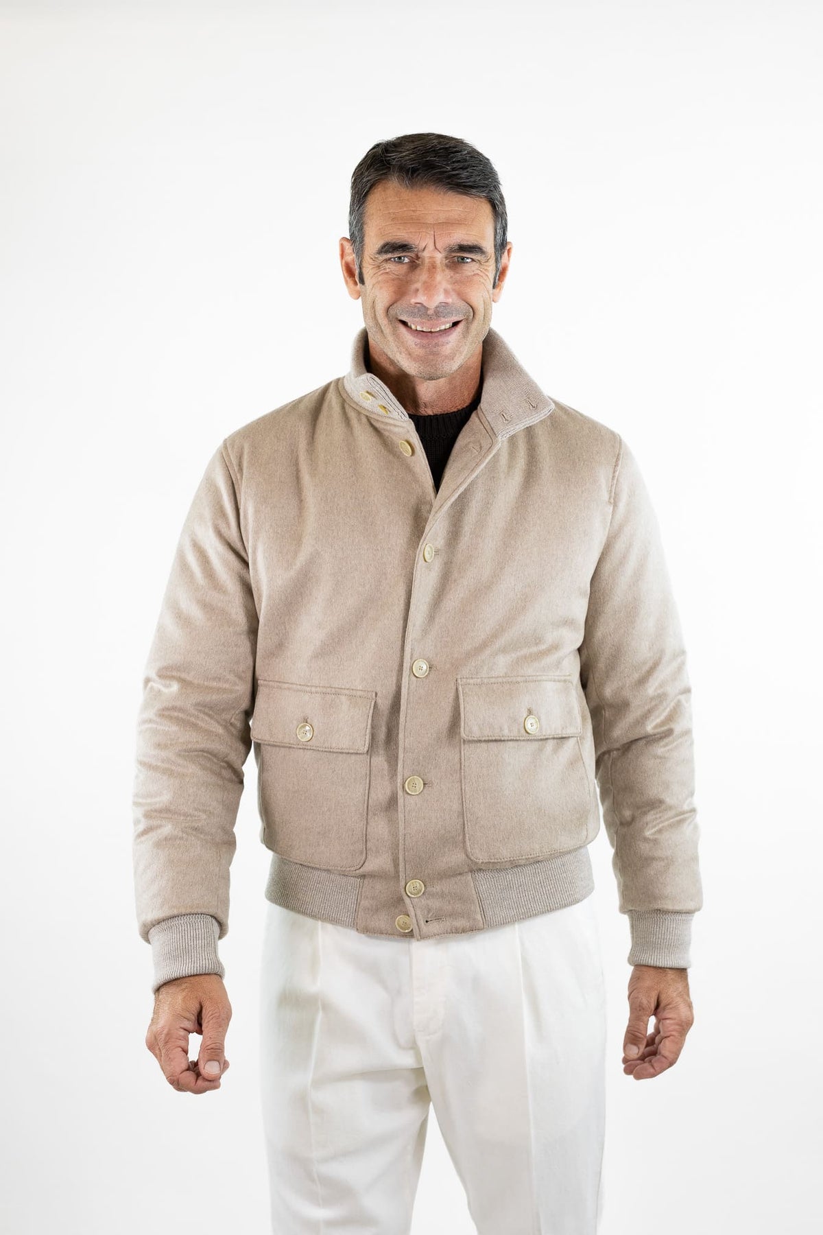 CONTRASTWAY Bomber "Bugatti" Cashmere Piuma D'Oca Beige