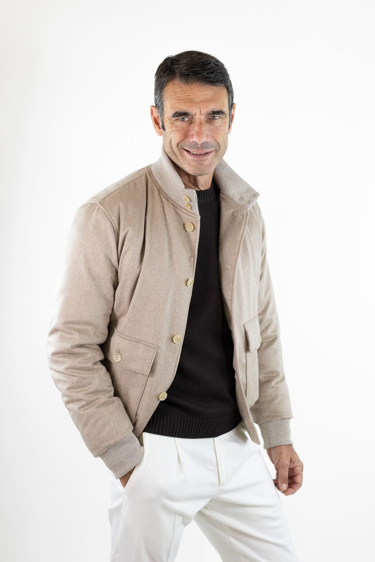 CONTRASTWAY Bomber "Bugatti" Cashmere Piuma D'Oca Beige