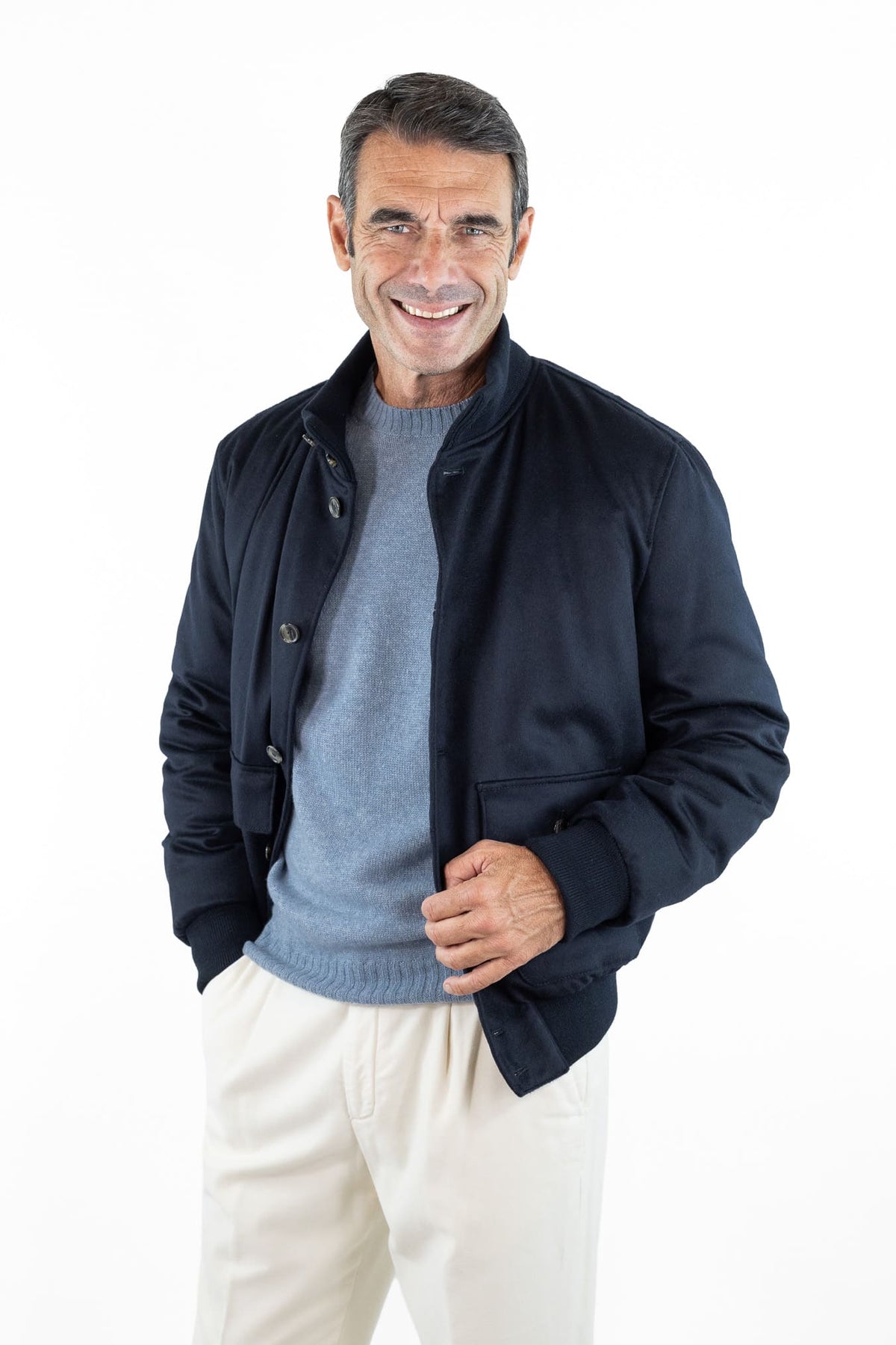 CONTRASTWAY Bomber "Bugatti" Cashmere Piuma D'Oca Blu