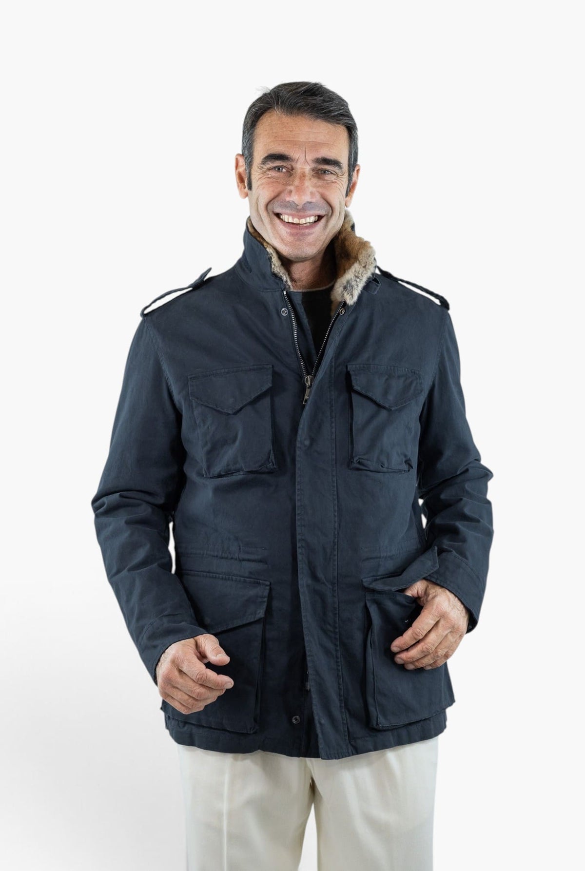DRUMOHR Field Jacket Cotone Blu con Lapin Removibile