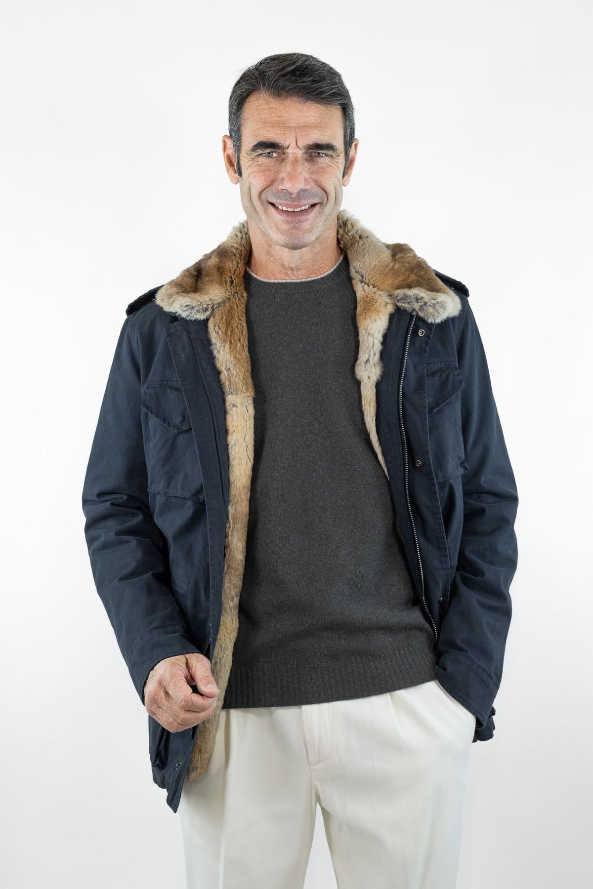 DRUMOHR Field Jacket Cotone Blu con Lapin Removibile