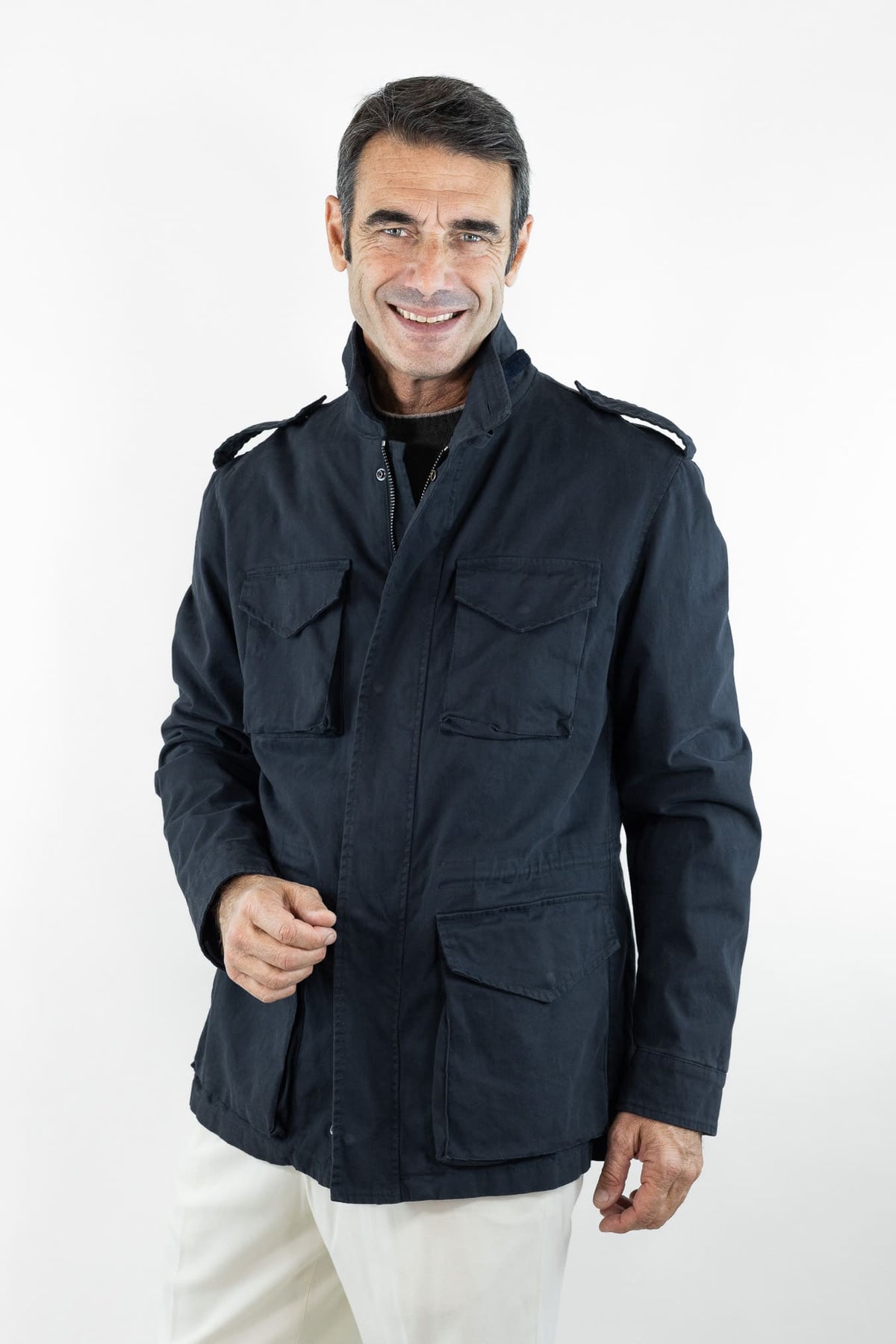 DRUMOHR Field Jacket Cotone Blu con Lapin Removibile