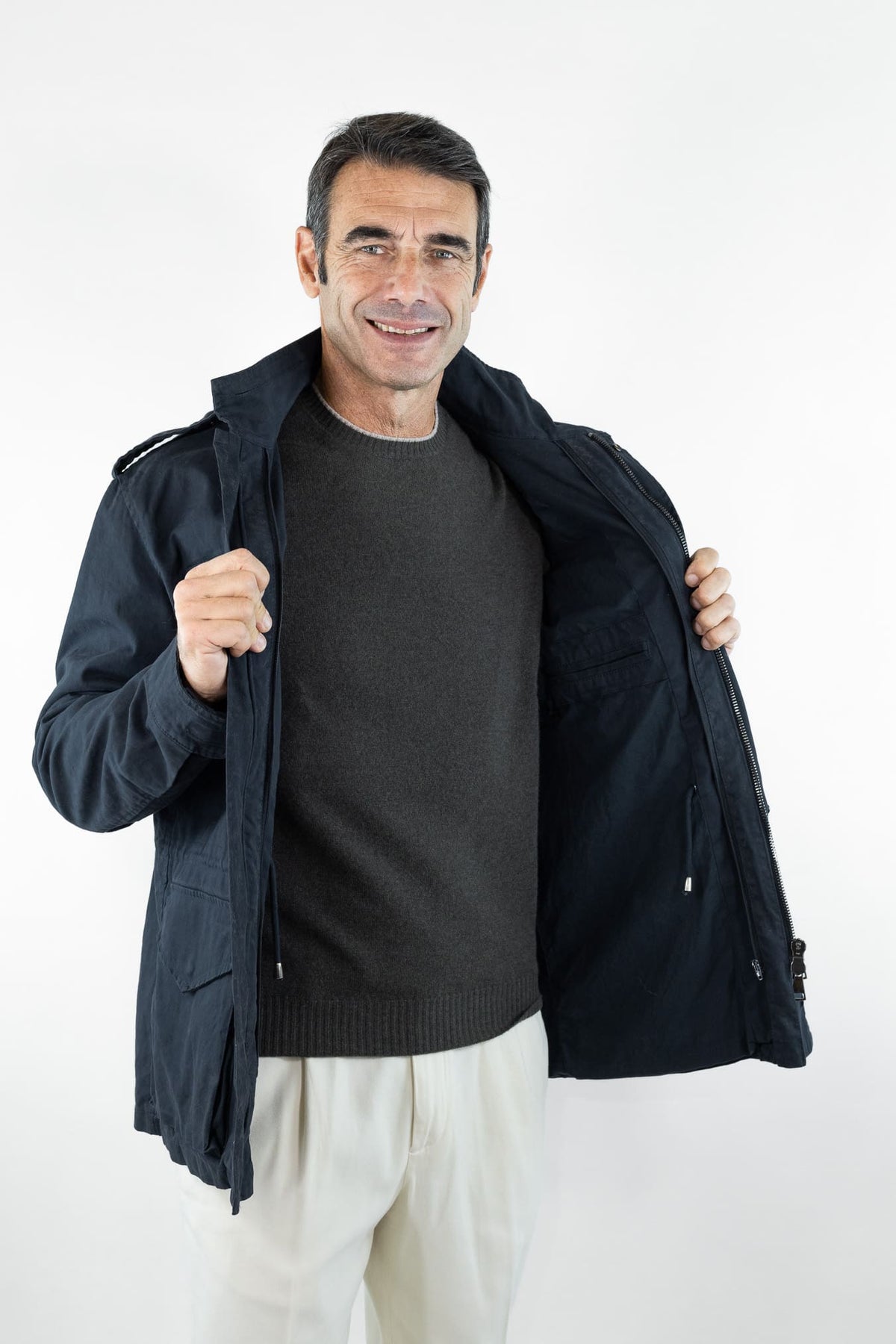DRUMOHR Field Jacket Cotone Blu con Lapin Removibile