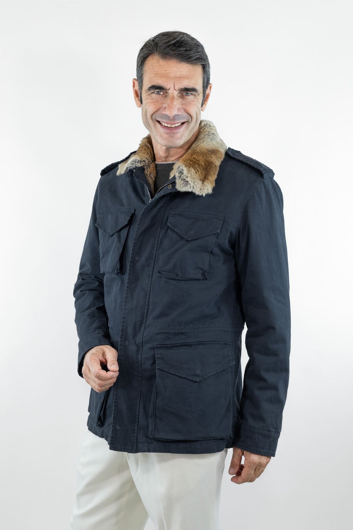 DRUMOHR Field Jacket Cotone Blu con Lapin Removibile