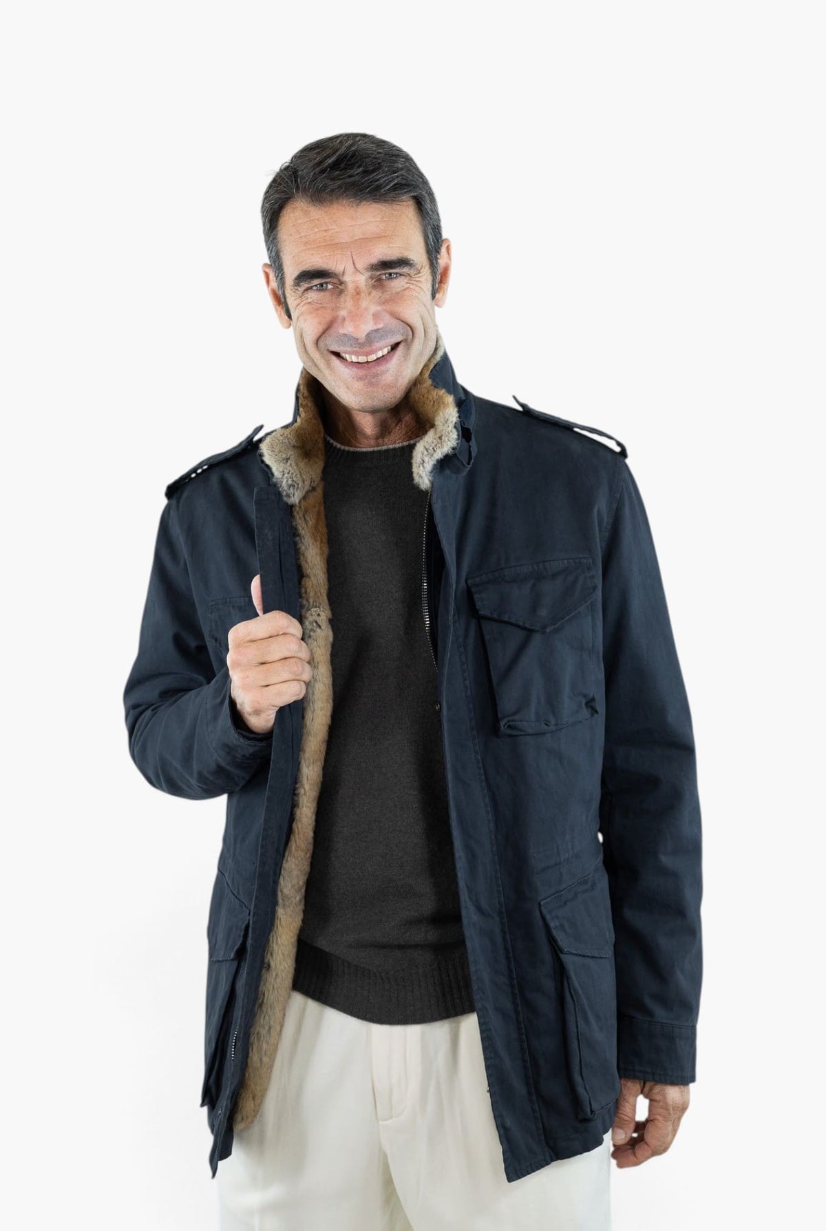 DRUMOHR Field Jacket Cotone Blu con Lapin Removibile