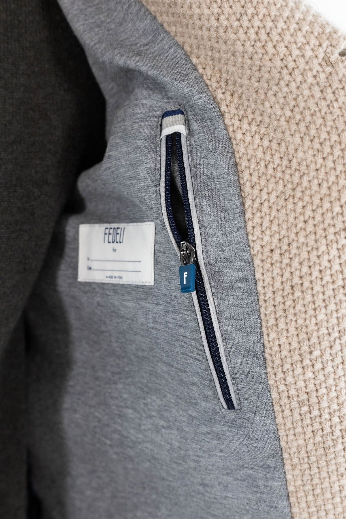 FEDELI Giacca in Maglia Lana Cashmere Sabbia