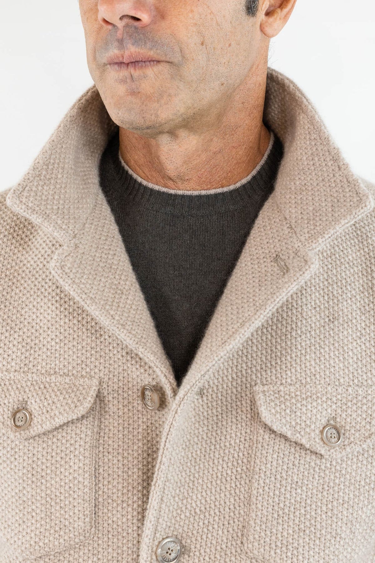 FEDELI Giacca in Maglia Lana Cashmere Sabbia
