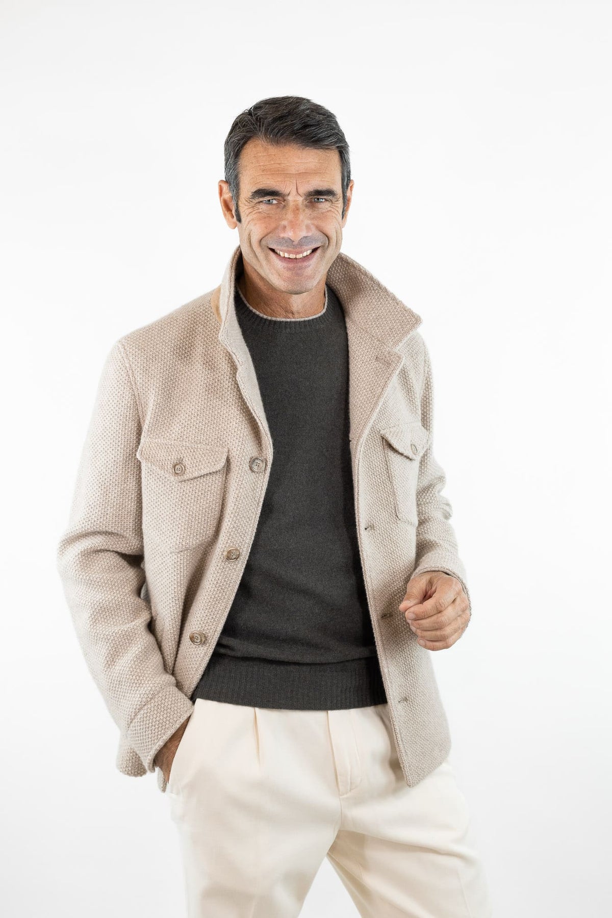 FEDELI Giacca in Maglia Lana Cashmere Sabbia