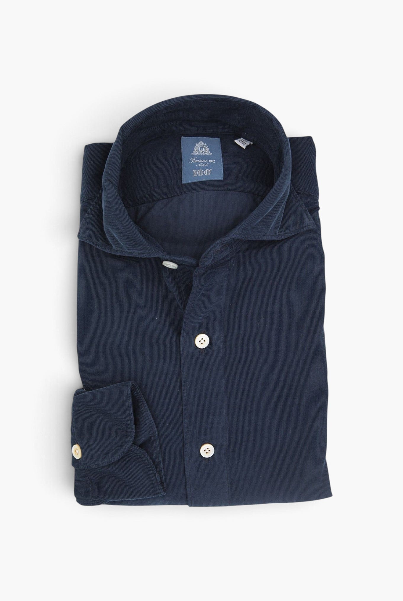 FINAMORE Camicia Velluto Superlight Millerighe Blu