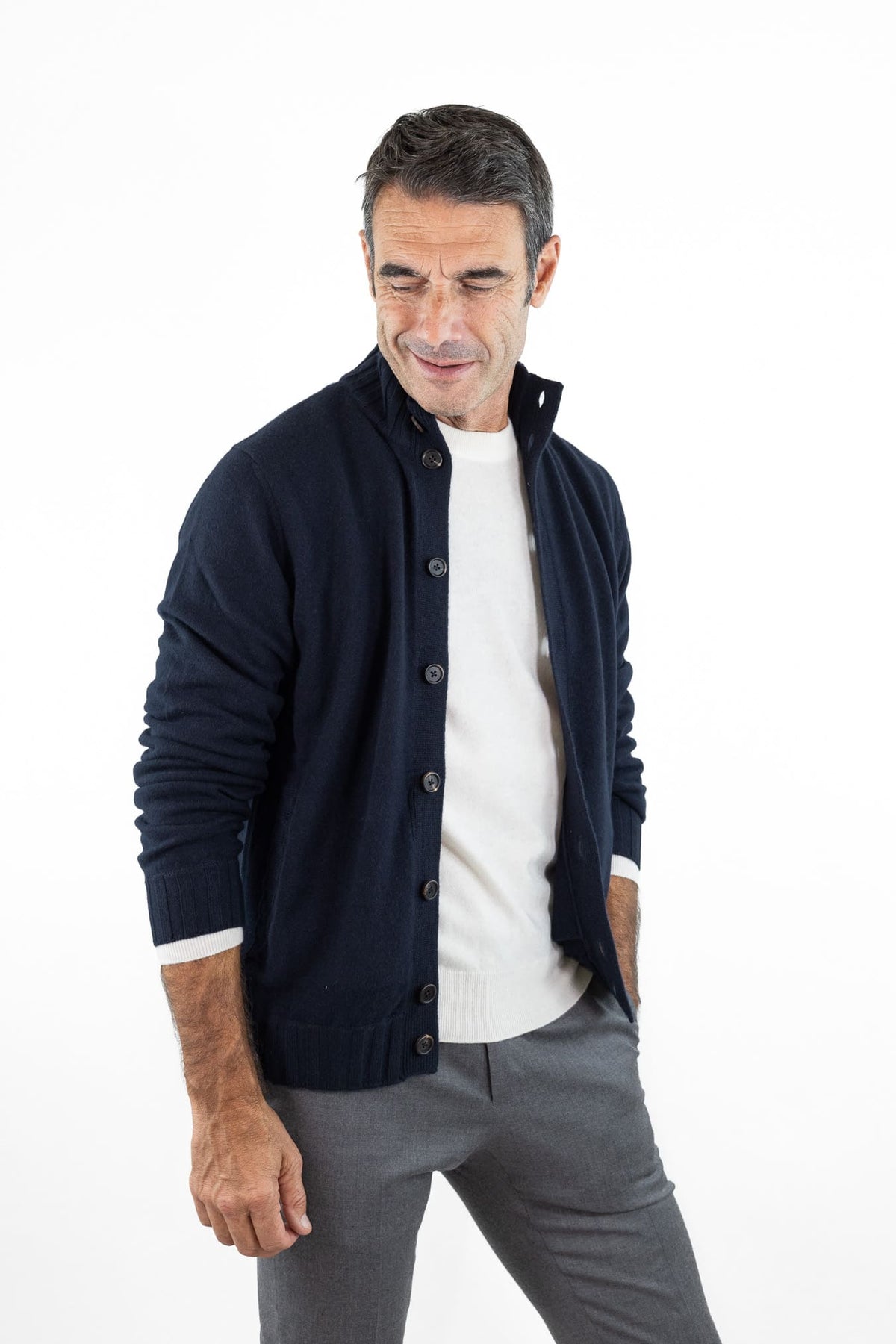 FIORONI Bomber Maglia Cashmere "Duvet" Blu Navy